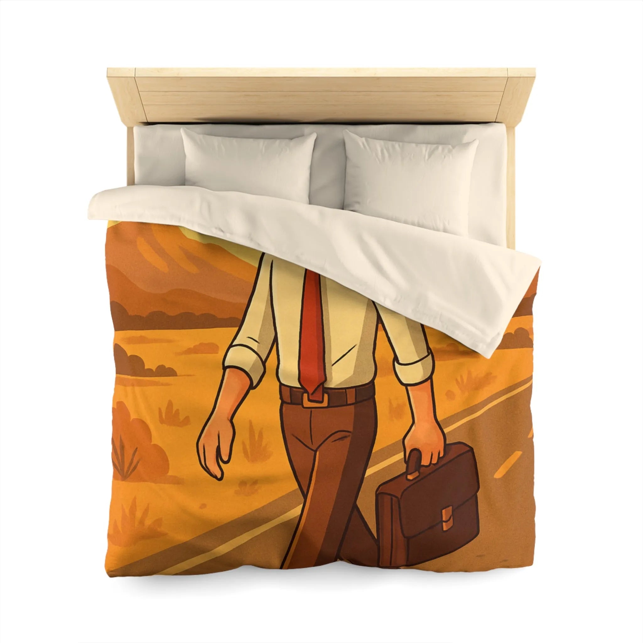 Housse de couette avec illustration d'homme marchant au coucher du soleil style rétro