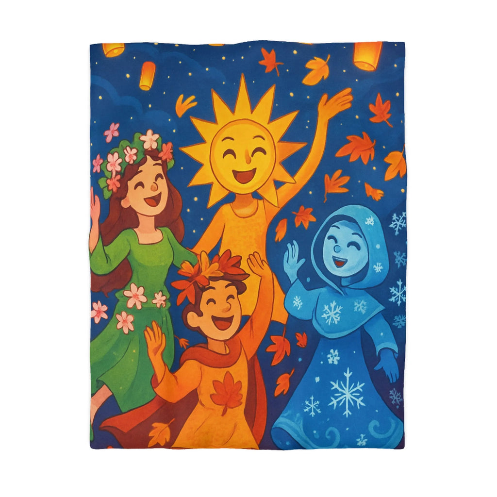 Housse de couette avec illustration festive des quatre saisons en harmonie colorée