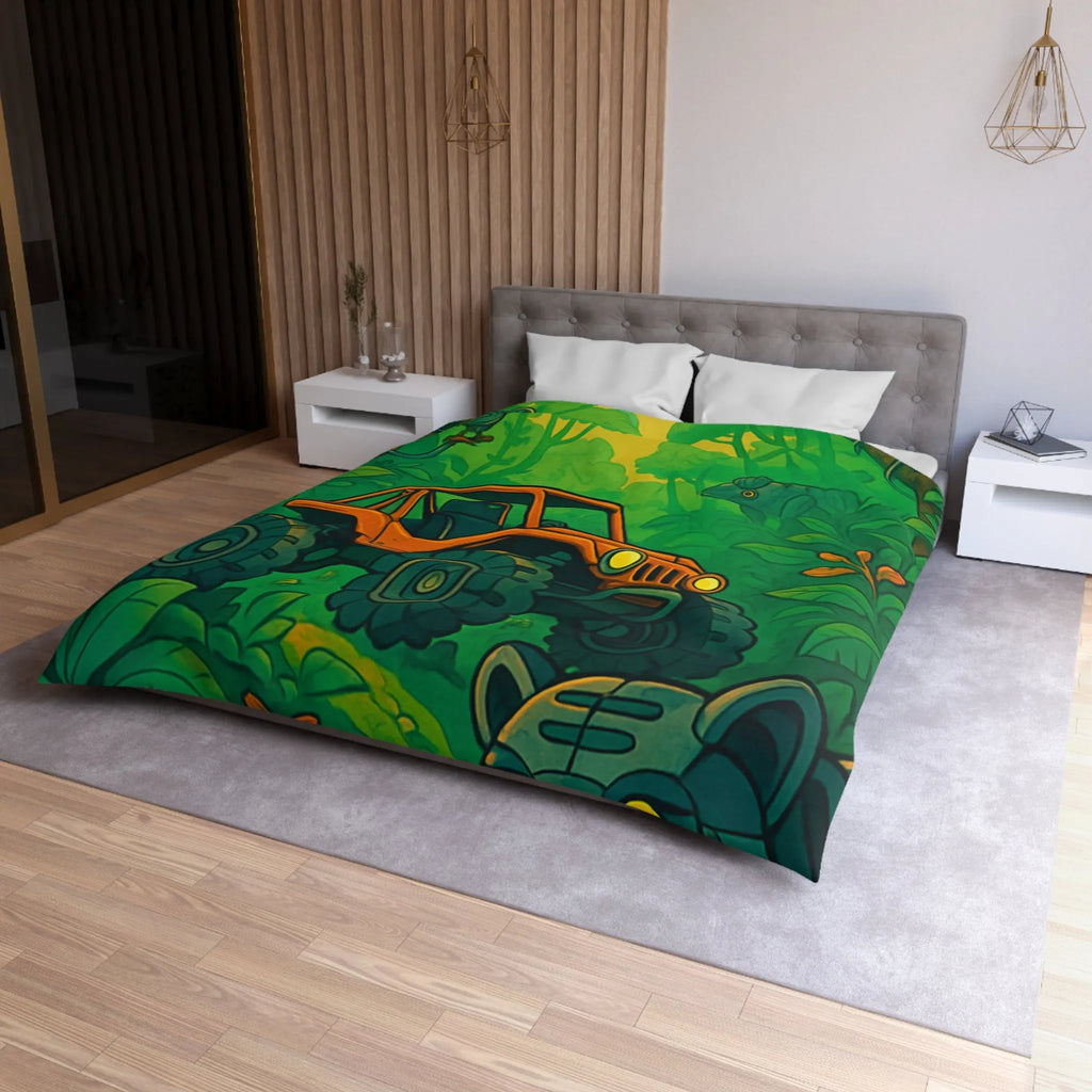 Housse de couette jungle vibrante avec 4x4 orange et panthère mystérieuse