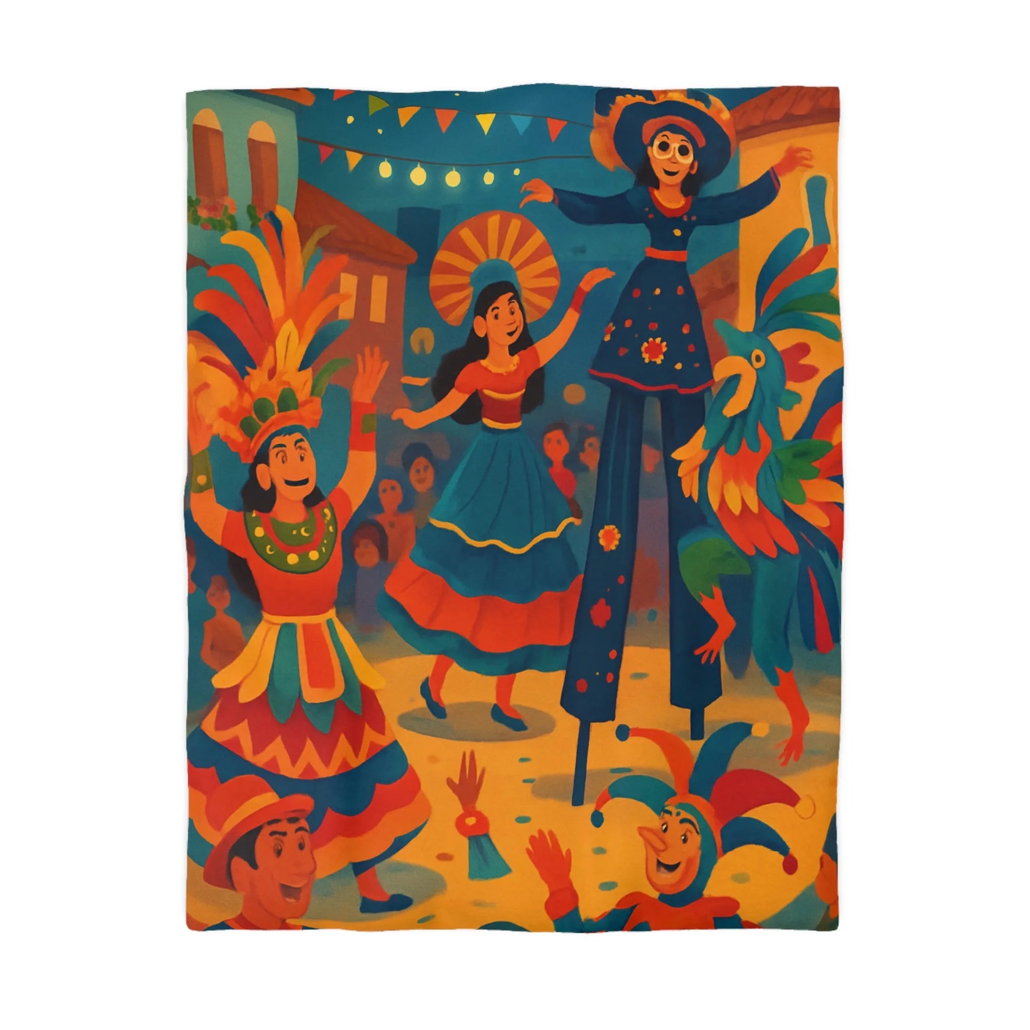 Housse de Couette Colorée Inspirée par Festival avec Danseurs et Éléments Festifs Animés