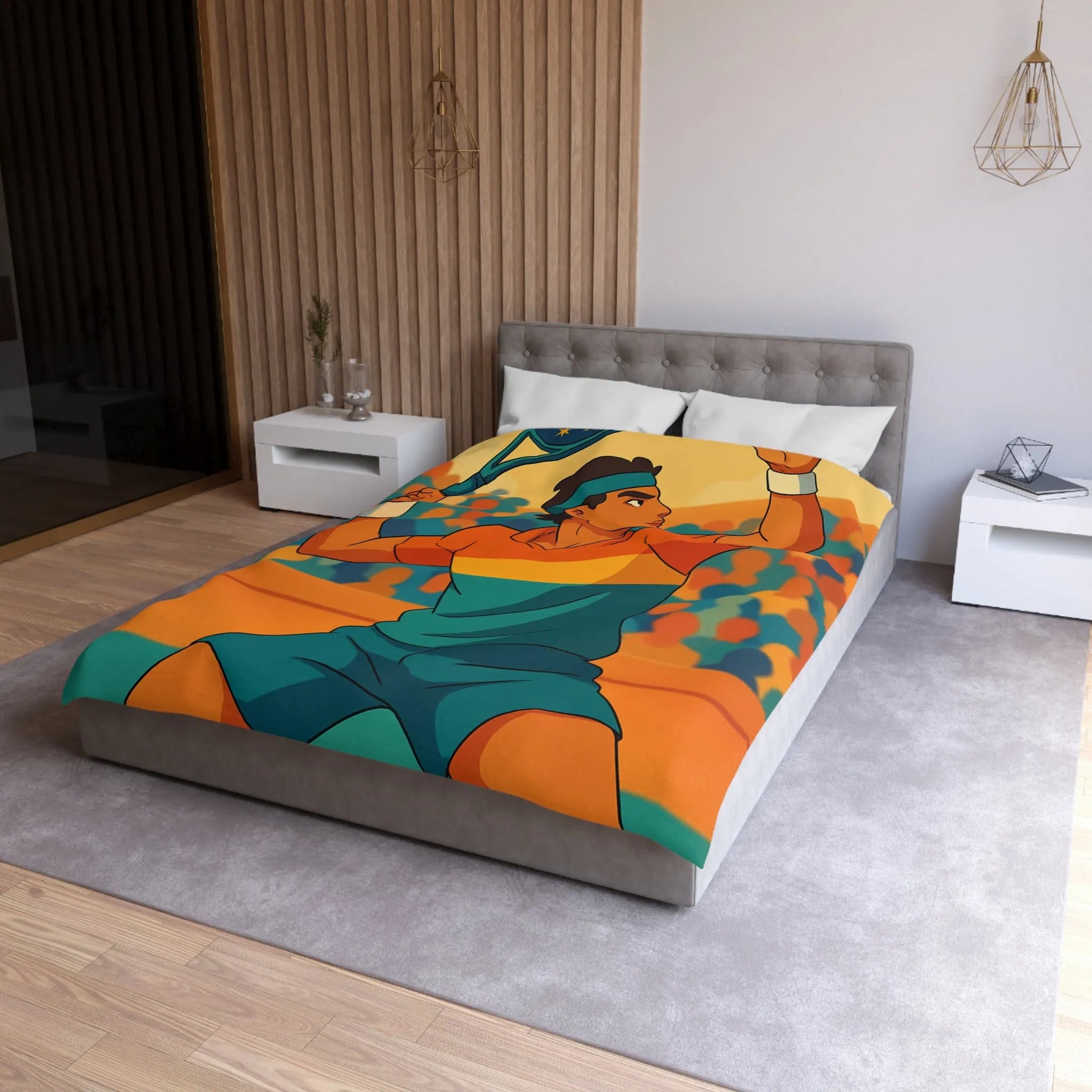 Housse de couette inspiration tennis avec élégance nocturne et couleurs vibrantes pour chambre moderne