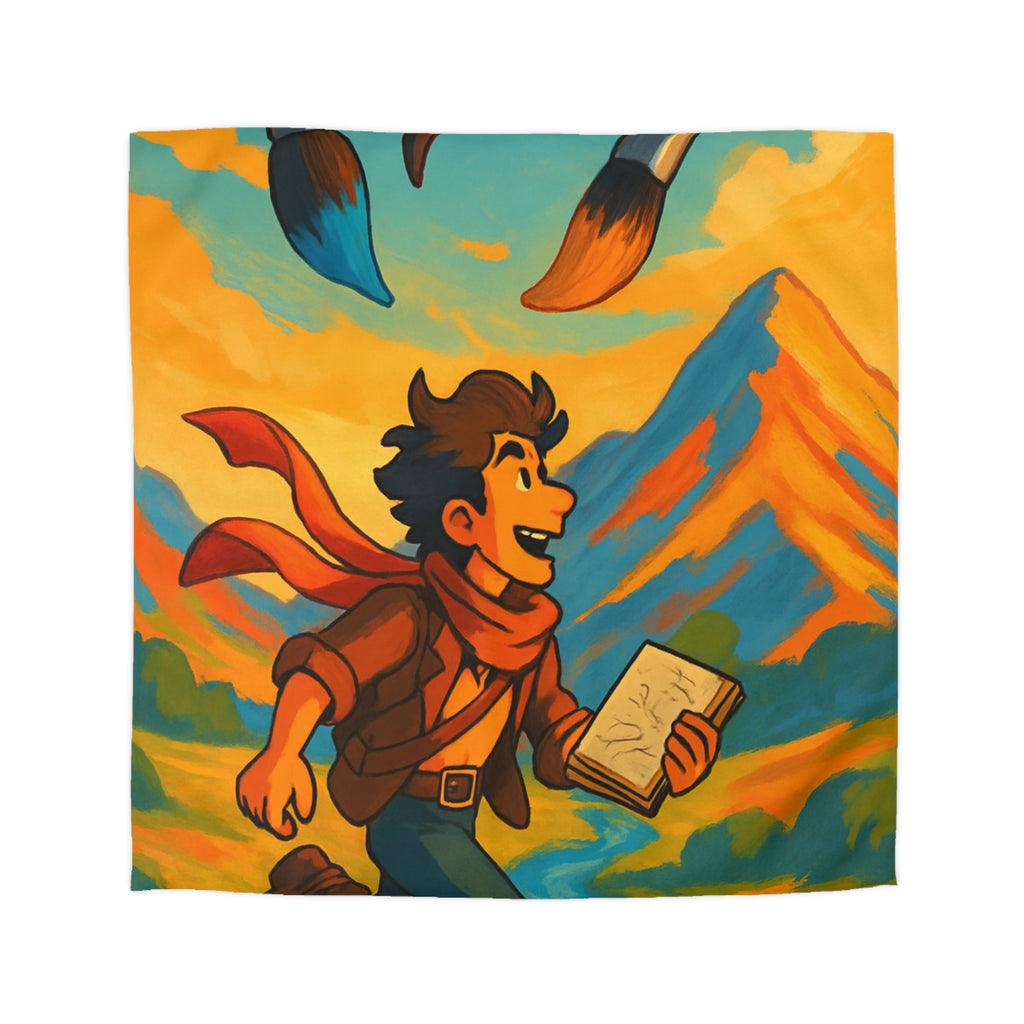 Housse de couette vibrante avec illustration de paysage montagnard et artiste joyeux