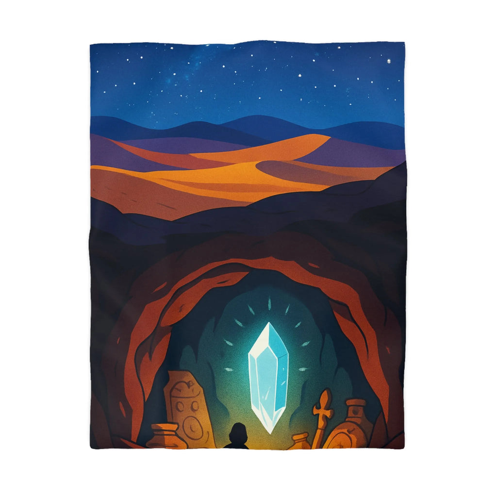 Housse de couette avec paysage nocturne et cristal lumineux dans une grotte mystérieuse