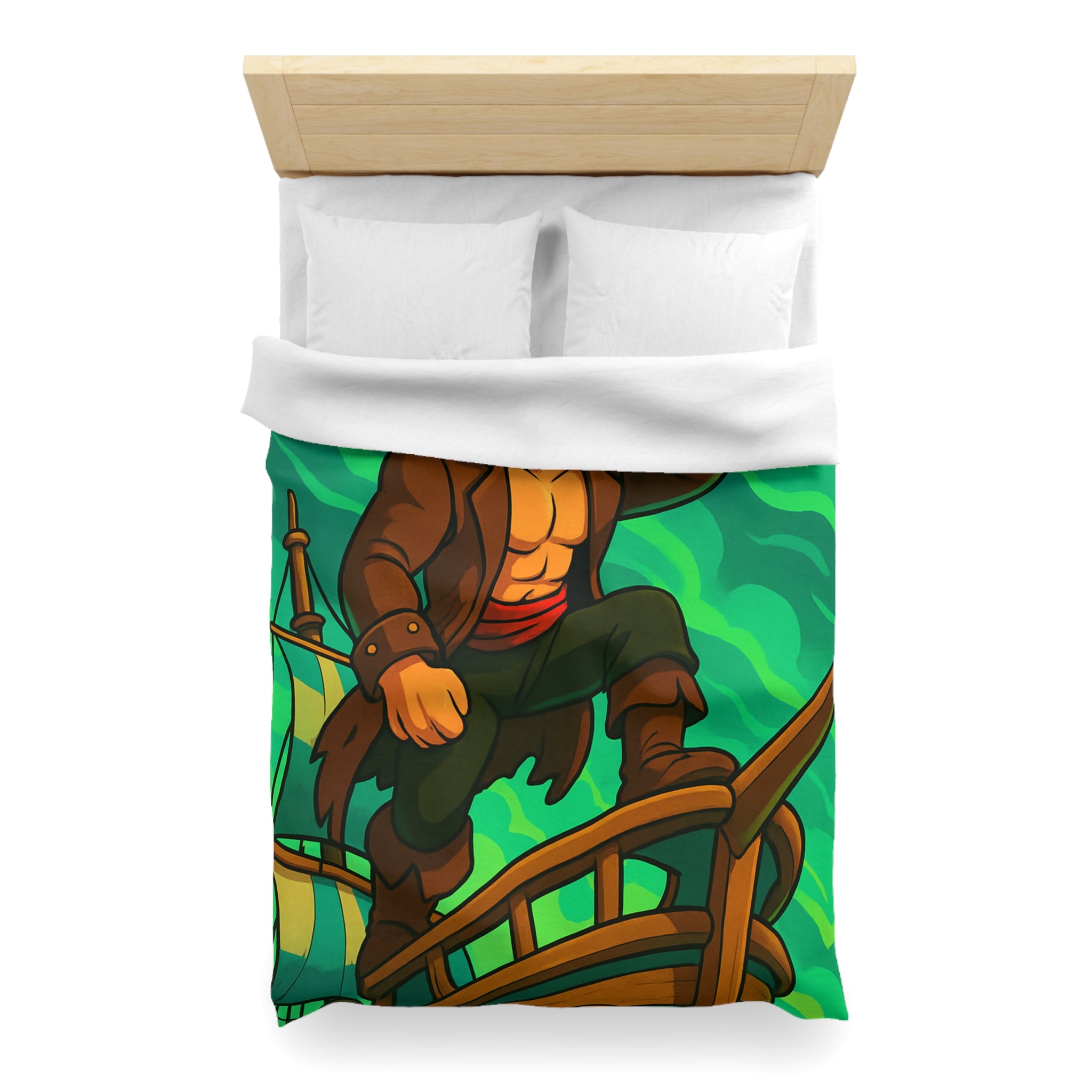 Housse de couette pirate en quête d'aventure sur un navire, ambiance animée et colorée