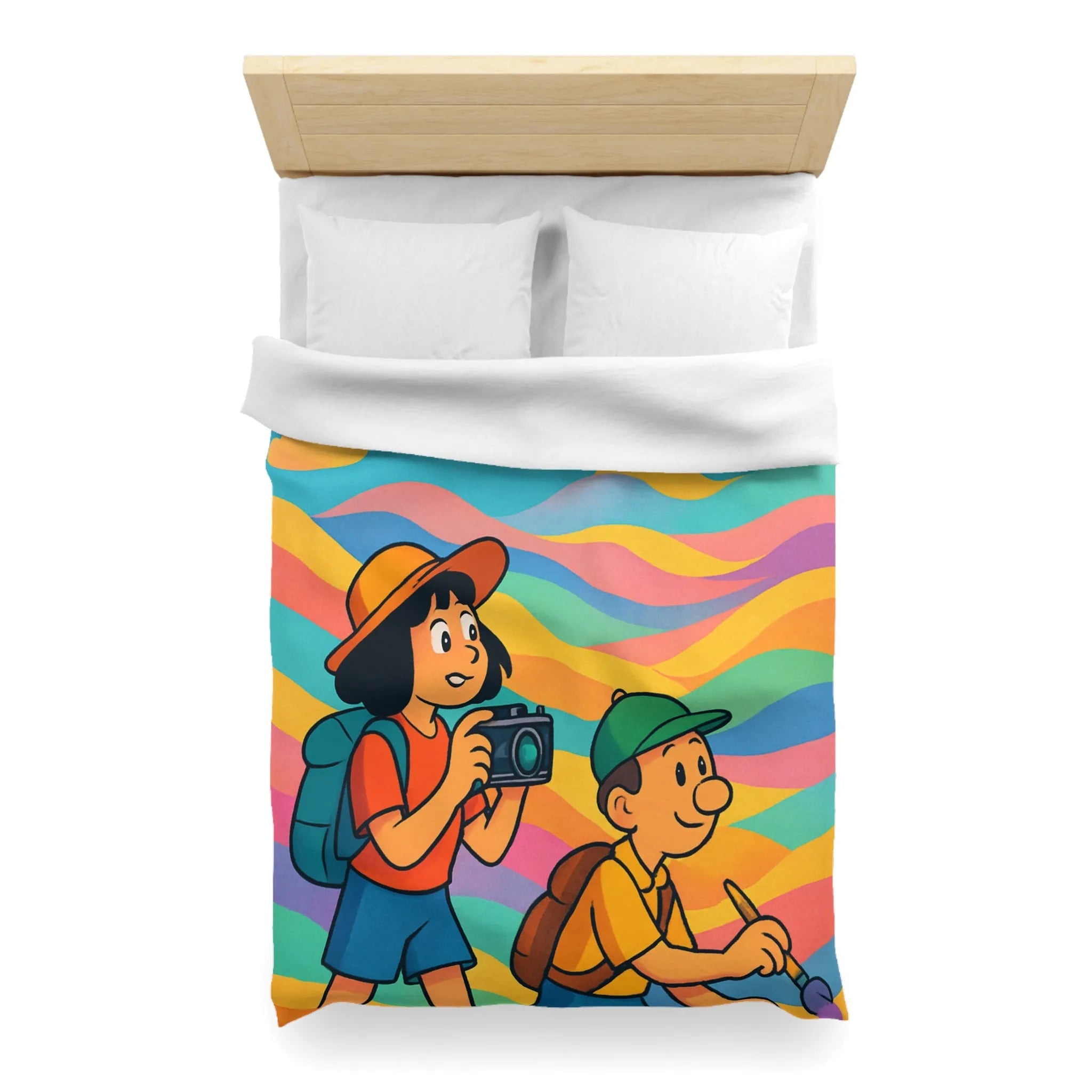 Housse de Couette Enfant avec Effet Arc-en-ciel et Motifs Oniriques Pleins de Couleurs