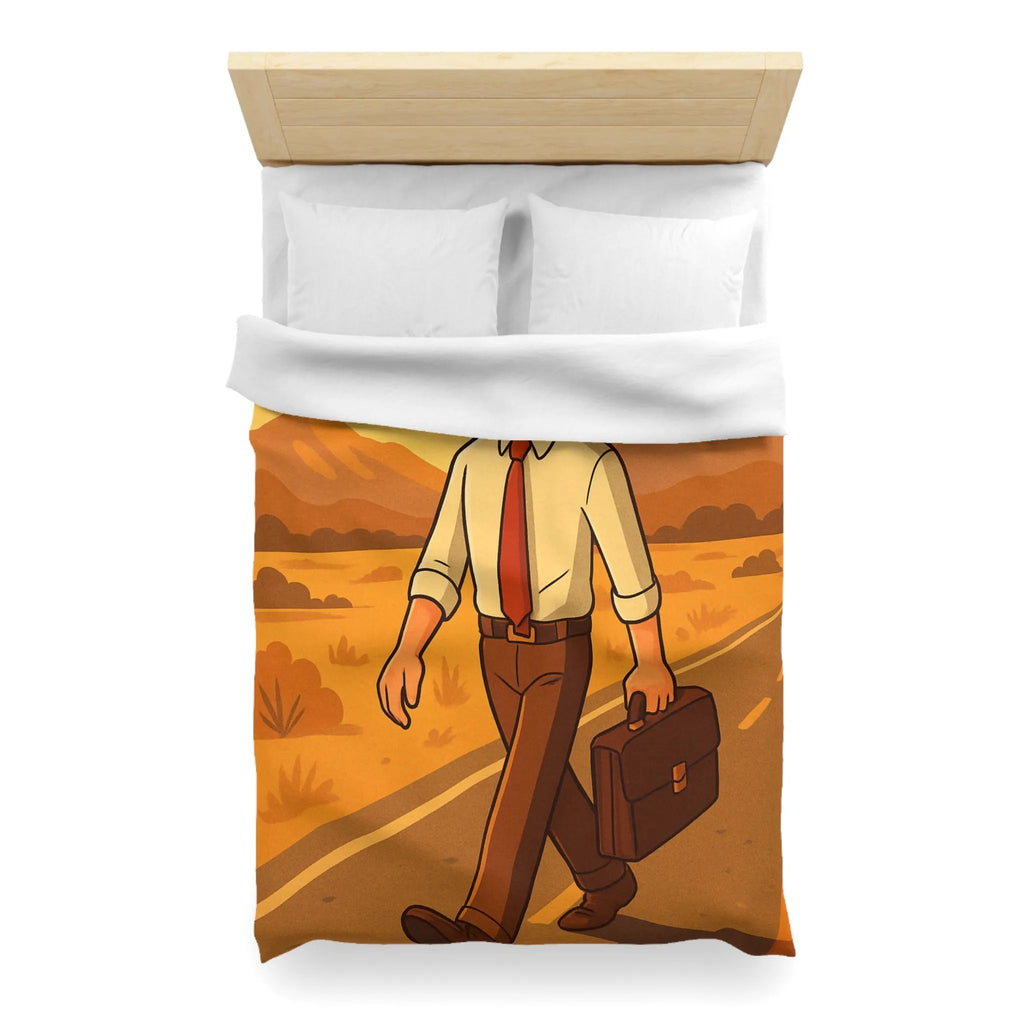 Housse de couette avec illustration d'homme marchant au coucher du soleil style rétro