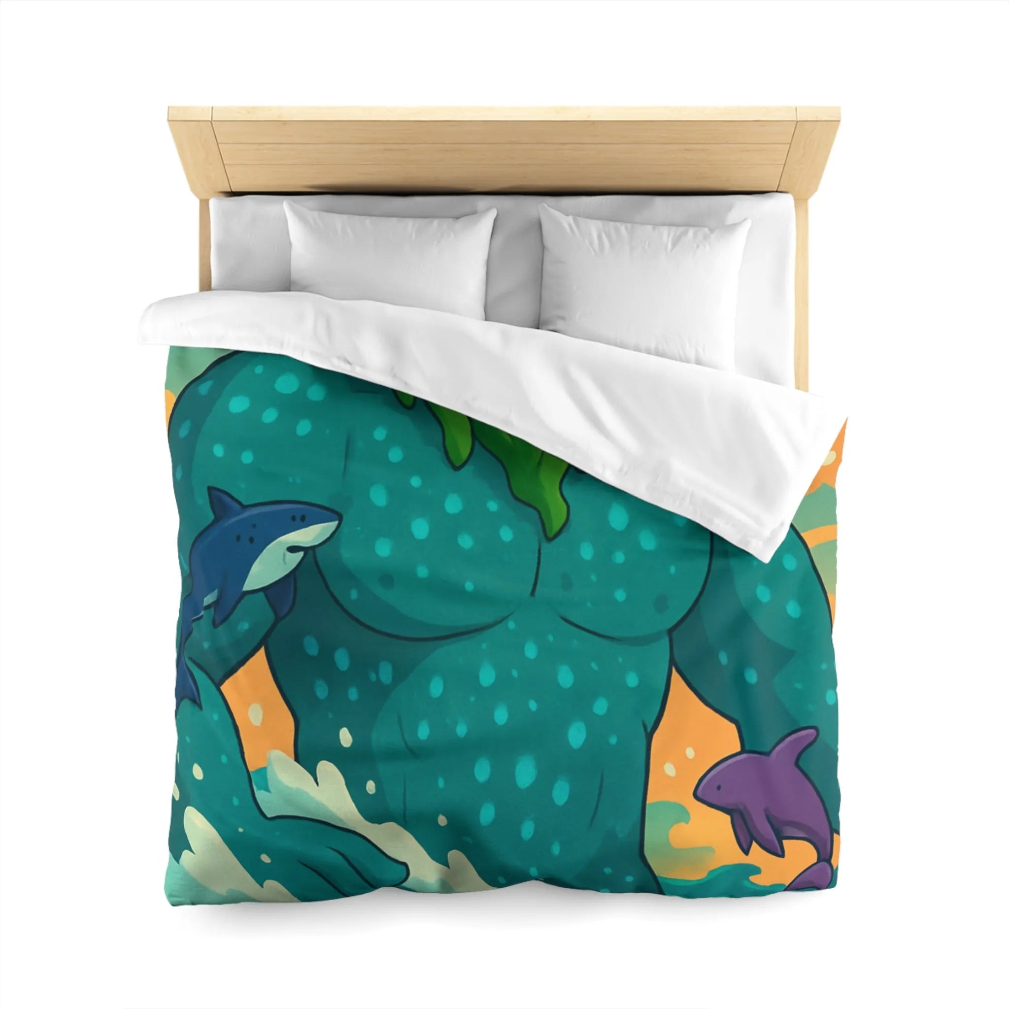 Housse de couette avec géant des mers, faune marine et ciel coloré