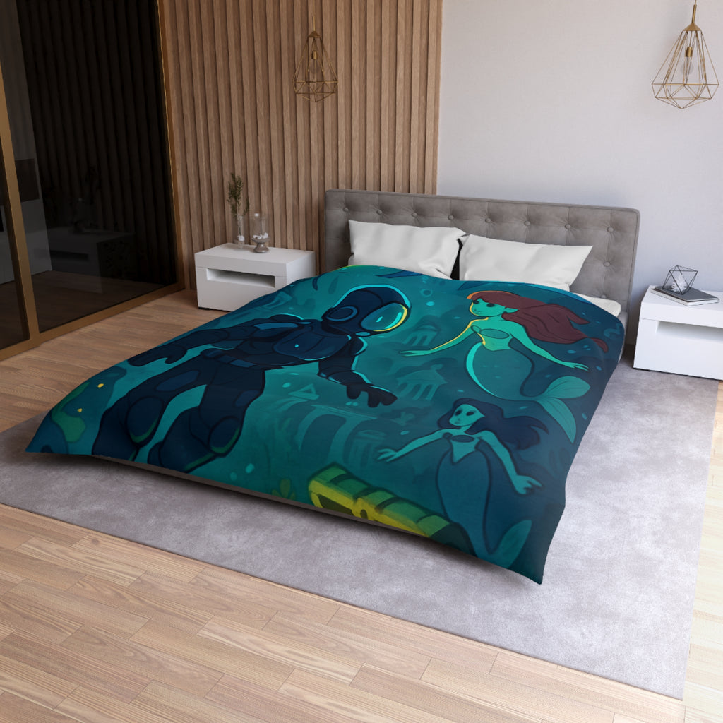 Housse de couette sirène océan magique avec plongeur et trésor lumineux