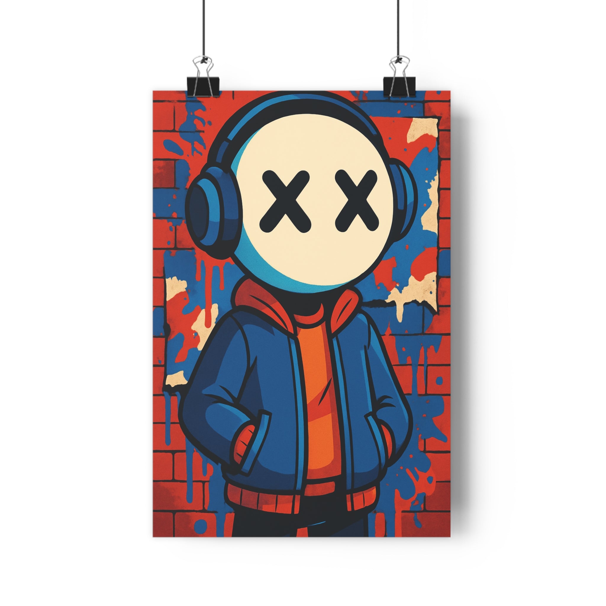 Poster décoratif urbain street art coloré rouge bleu moderne chambre salon unique tendance vibrant