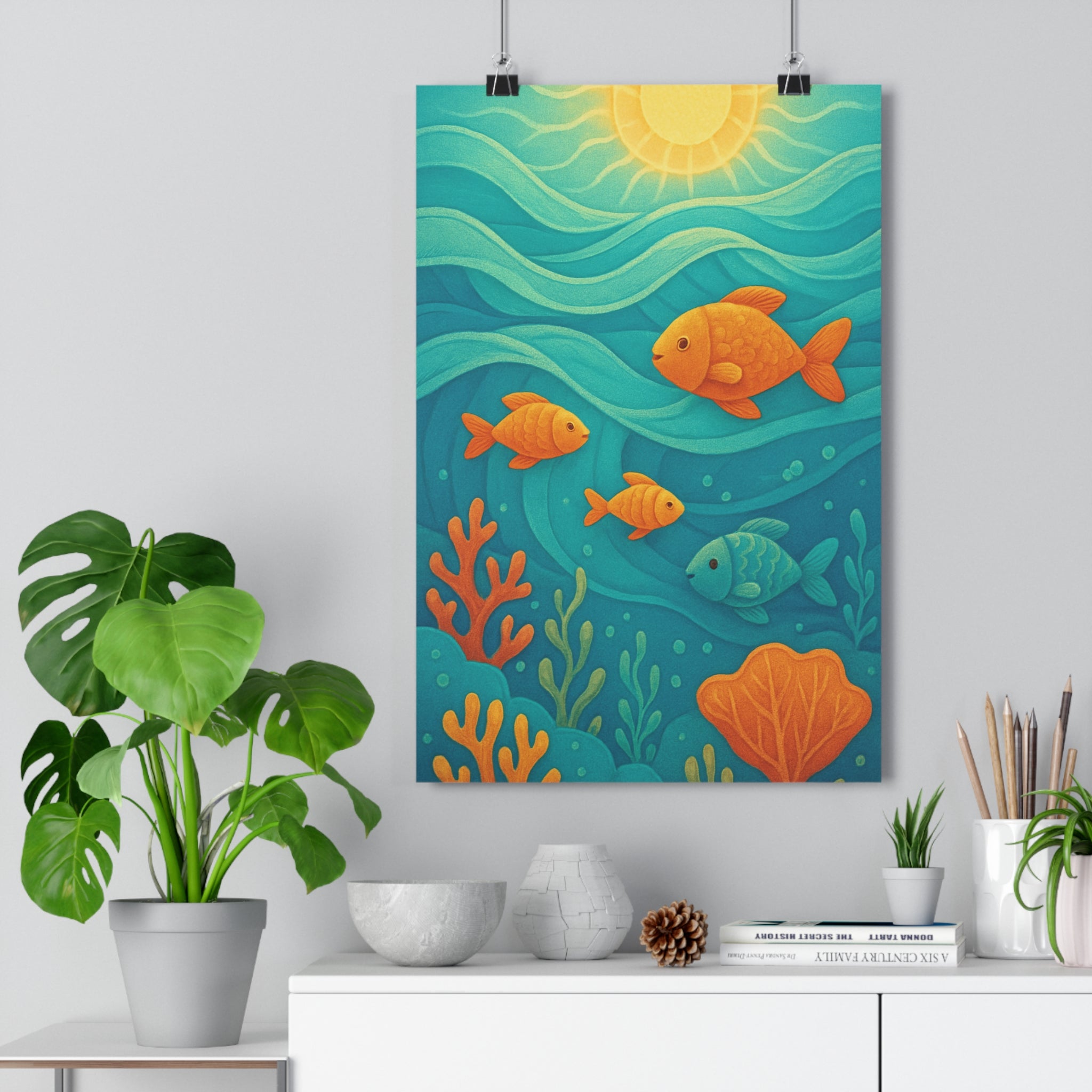Poster décoratif océan bleu moderne apaisant ambiance salon chambre art murale 30x46 cm qualité