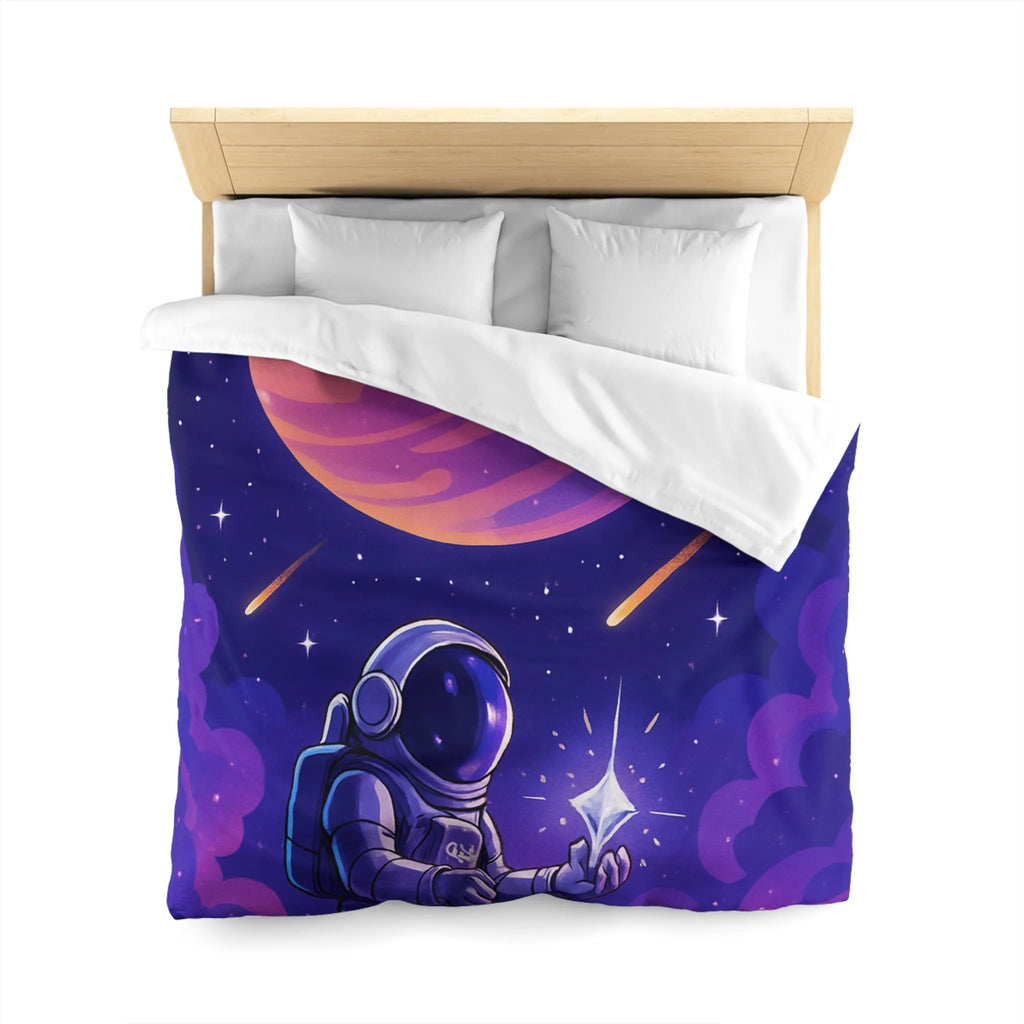 Housse de Couette Astronaute Galactique : Étoiles, Planète Rose, Ciel de Nuit Mystique