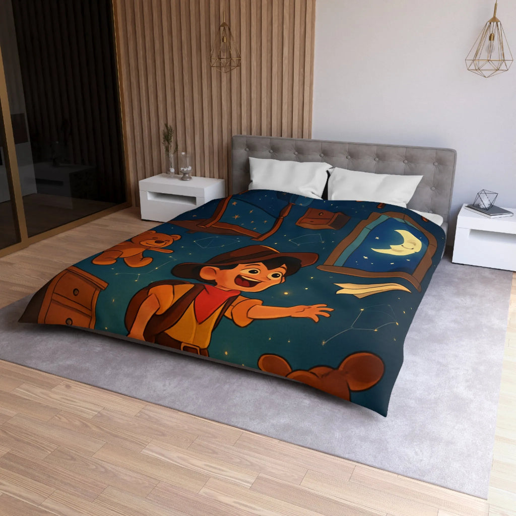 Housse de couette enfant rêveur avec motifs étoilés et décor céleste féérique