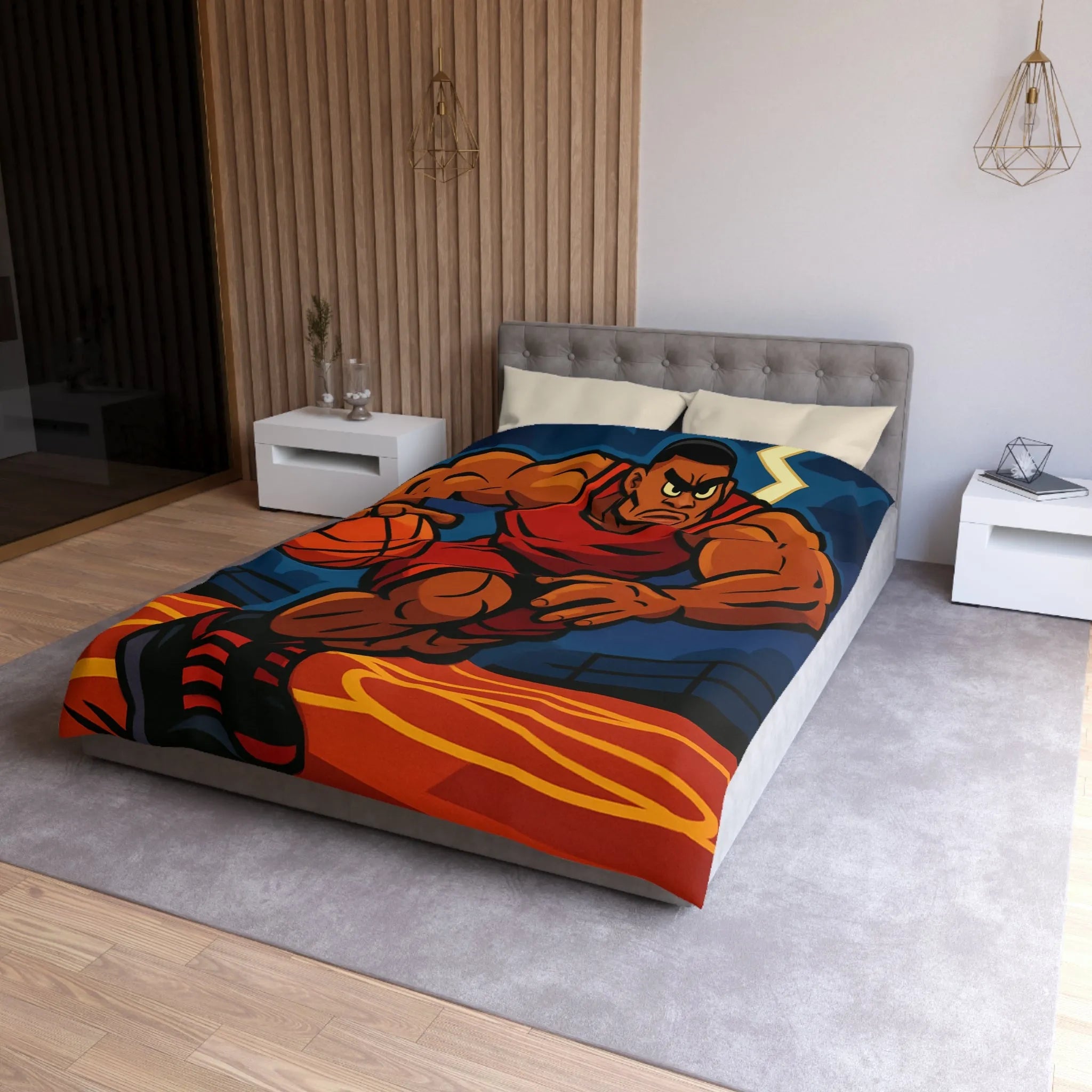 Housse de couette avec illustration dynamique de joueur de basket-ball en action intense