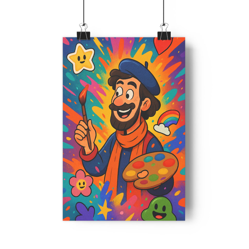 Poster décoratif cartoon joyeux multicolore bleu orange salon enfant ludique artiste dynamique tendance éclatant