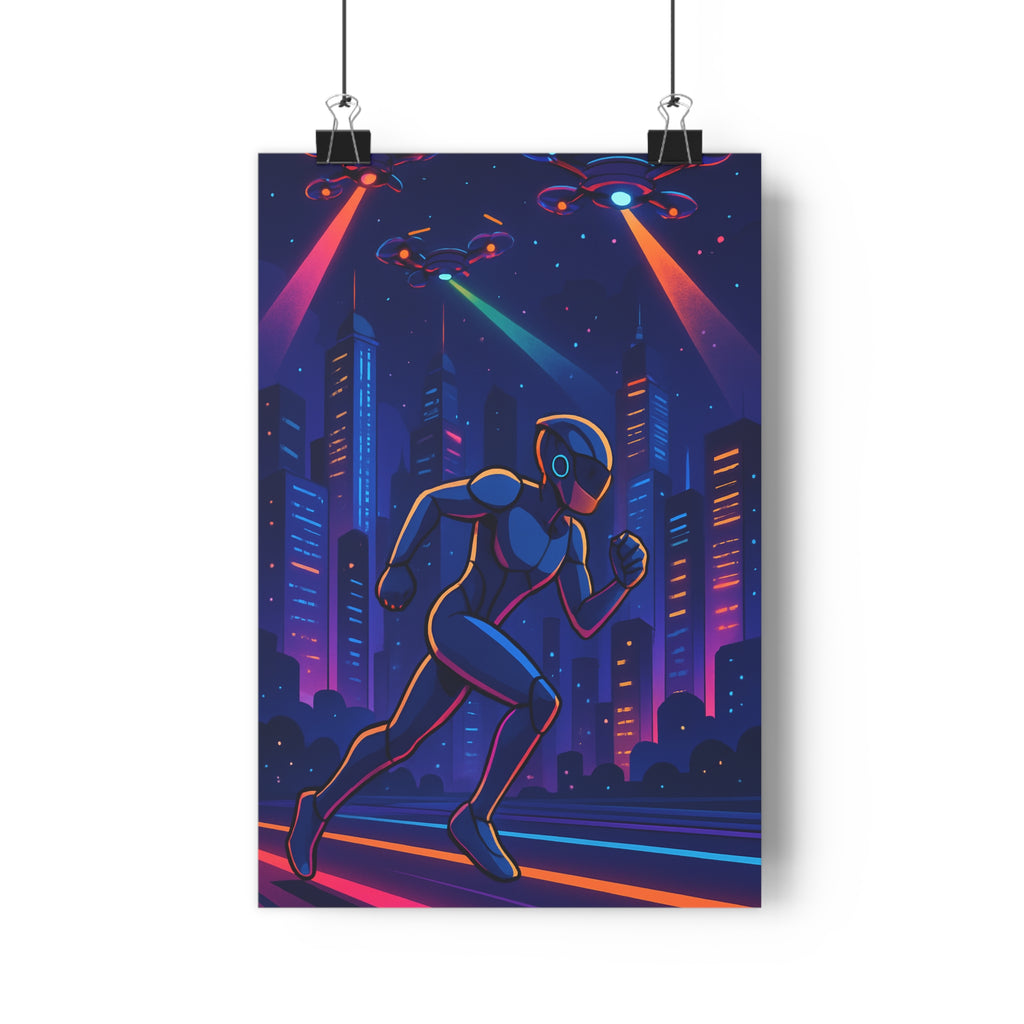 Poster décoratif futuriste néon animé vibrant aventure chambre bureau dynamique moderne tendance unique ambiance