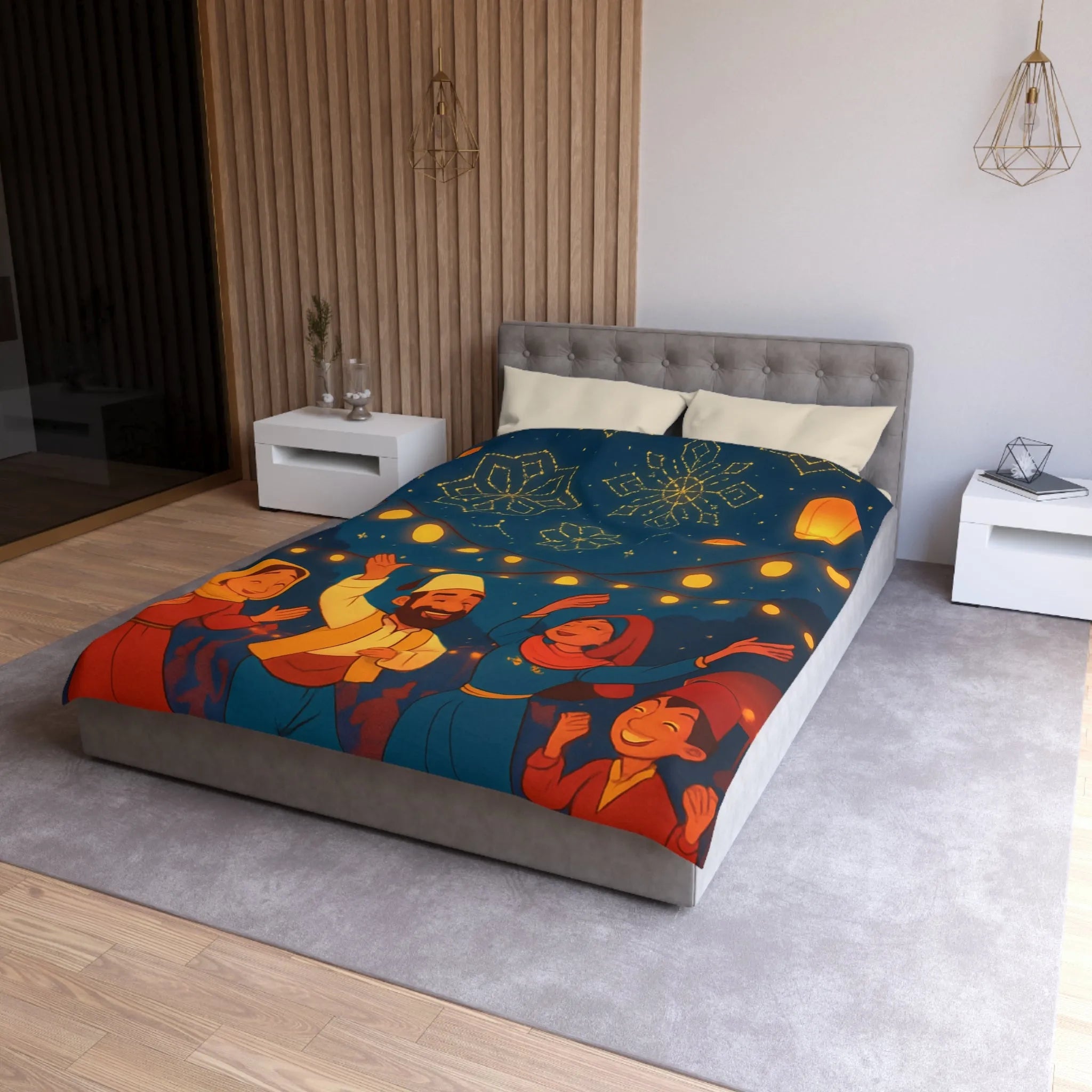 Housse de Couette Avec Scène Festive Nocturne et Lanternes Flottantes Pour Décoration Chambre