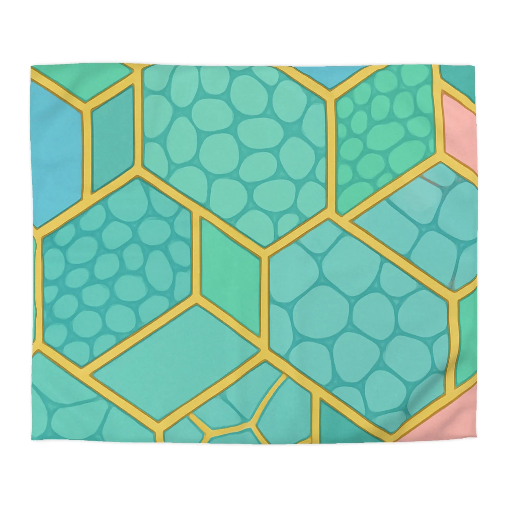 Housse de couette hexagonale pastel avec motifs géométriques et texture miel moderne