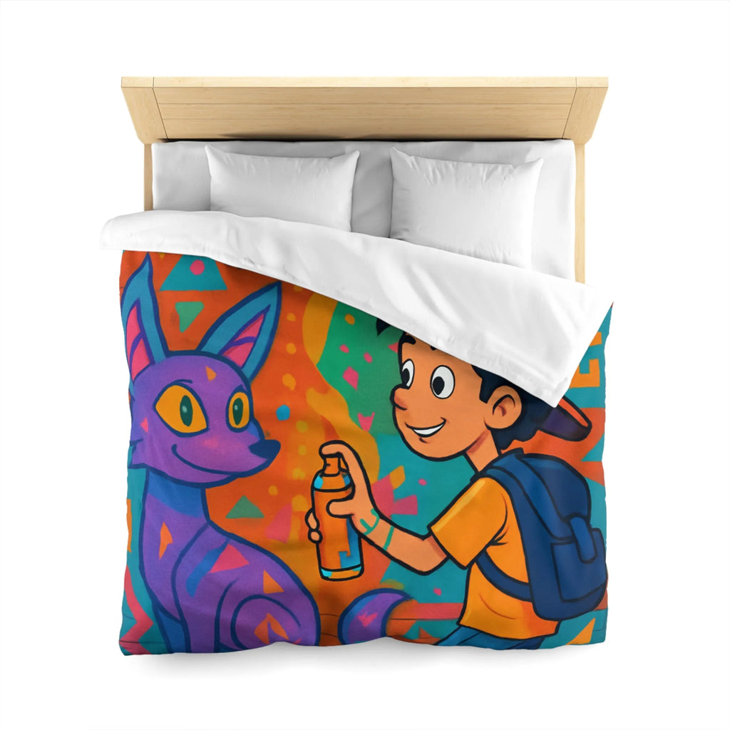 Housse de couette colorée pour enfant avec motifs graffiti et animaux urbains