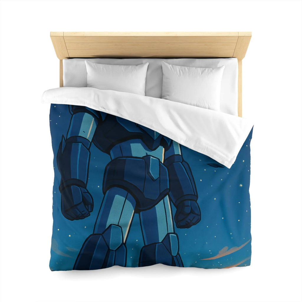 Housse de couette avec illustration rétro robot géant dans l'espace étoilé fascinant