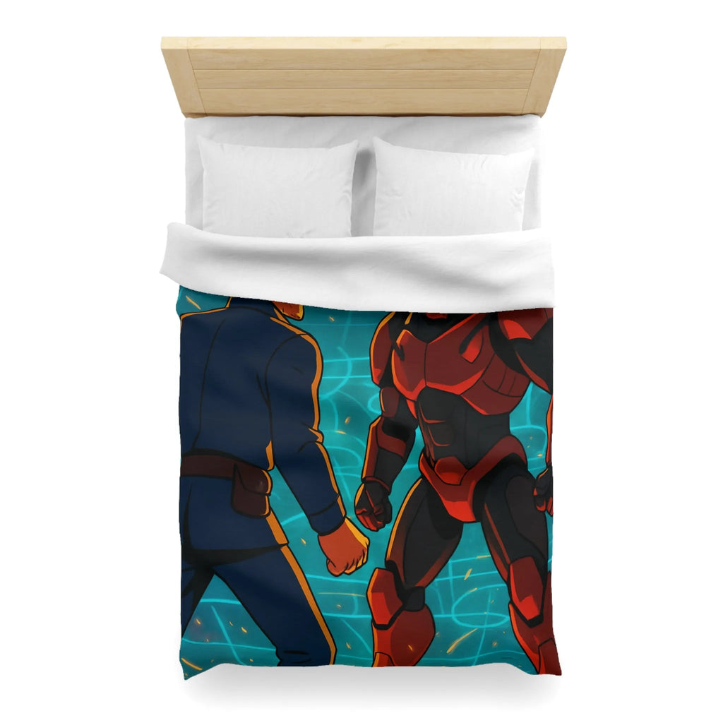 Housse de Couette avec Design Futuriste de Robot et Personnage en Armure Rouge
