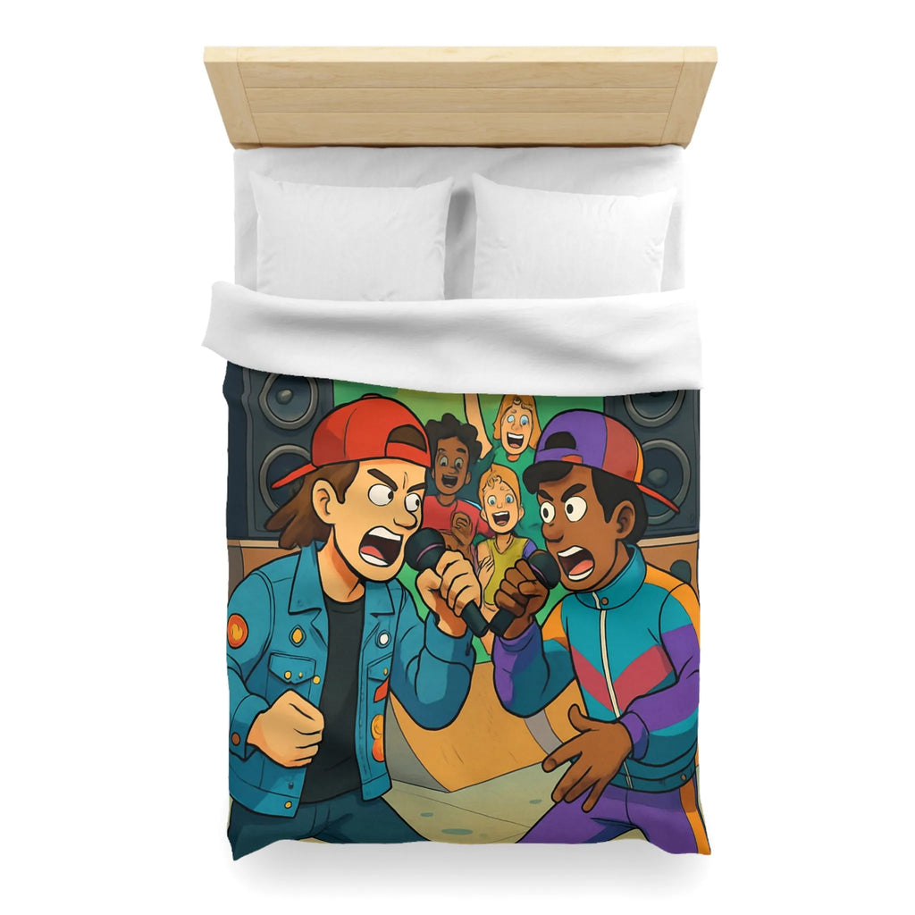 Housse de couette colorée style urbain avec jeunes en compétition de rap animée