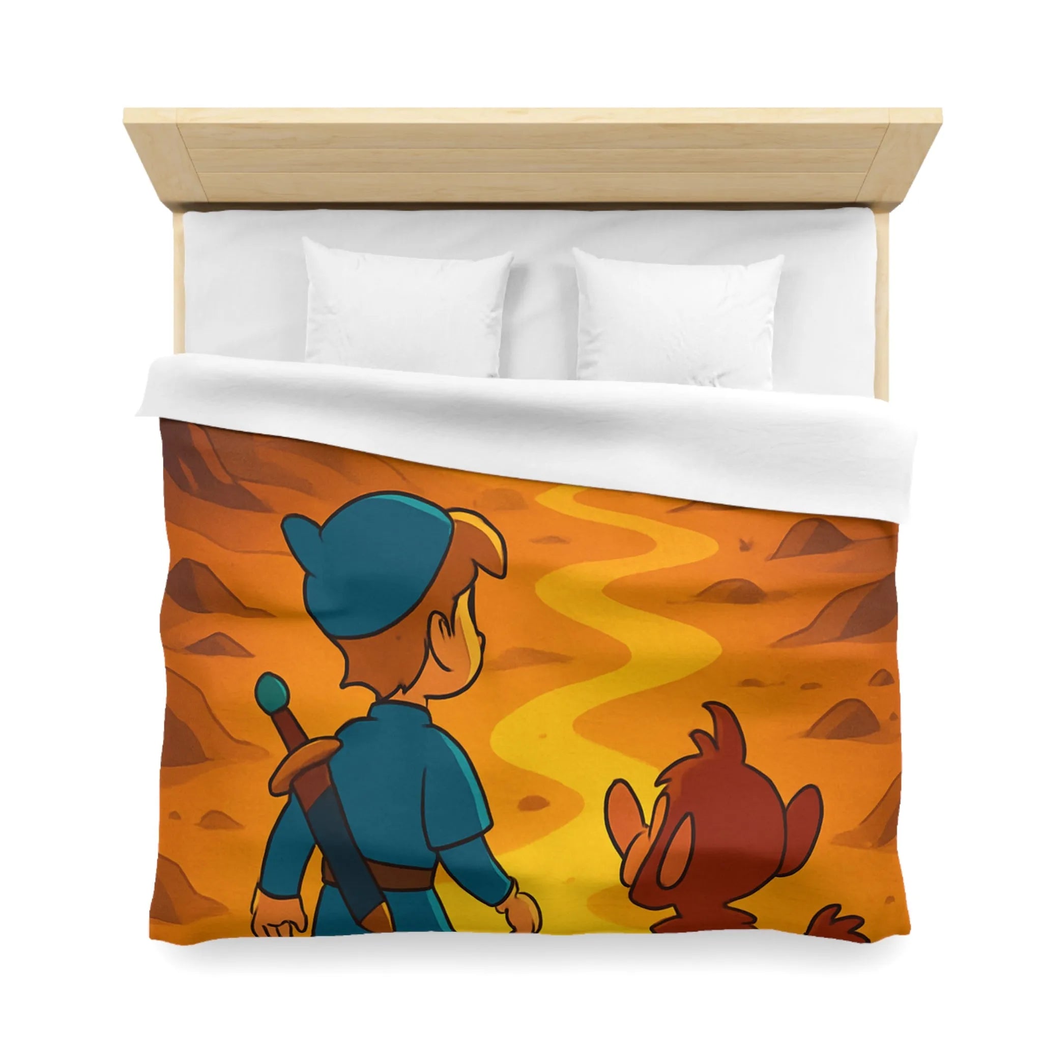 Housse de Couette Aventure Épique Enfantine avec Enfant et Singe dans Désert Mystique