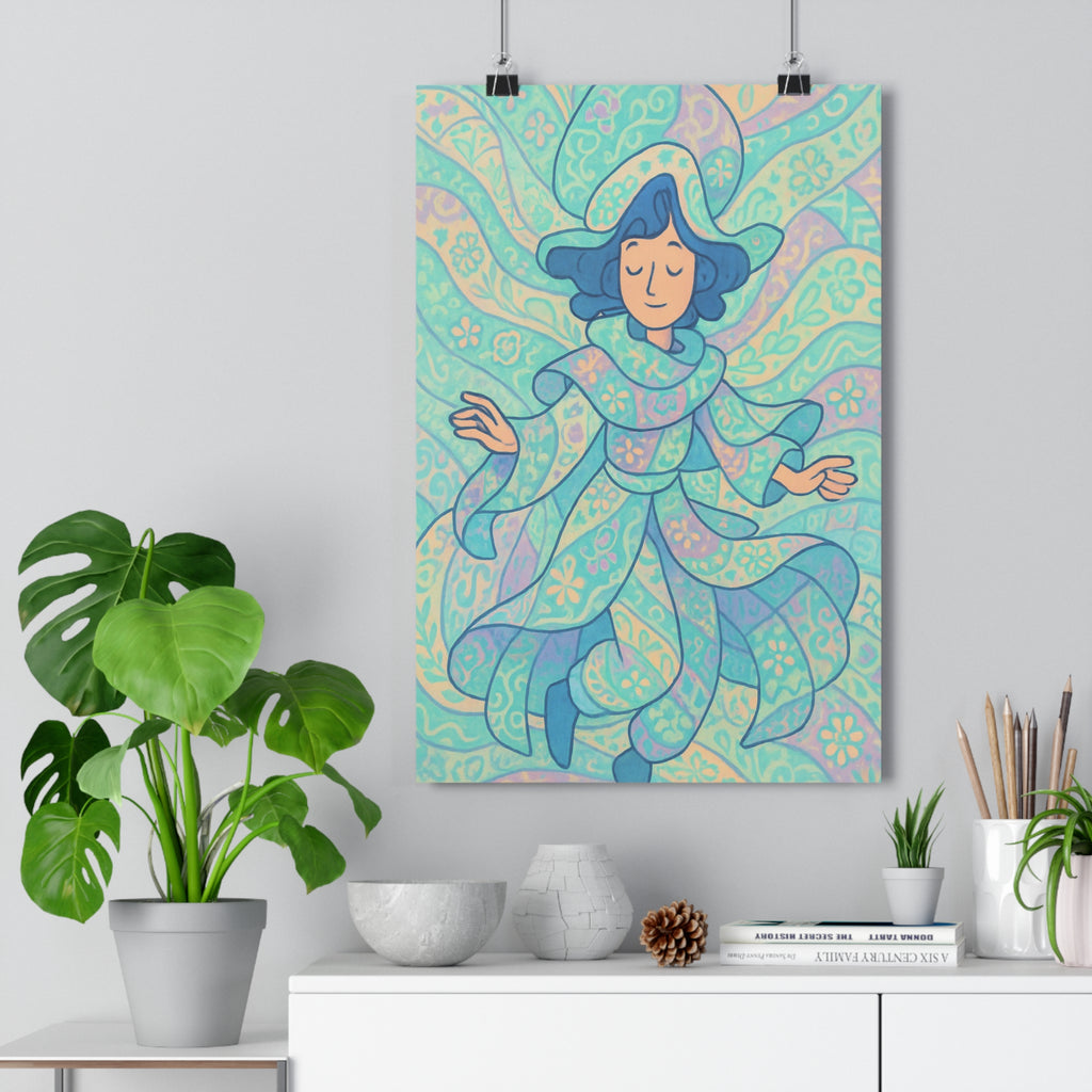 Poster décoratif anime pastel bleu vert violet poétique apaisant chambre salon 30x46 cm qualité