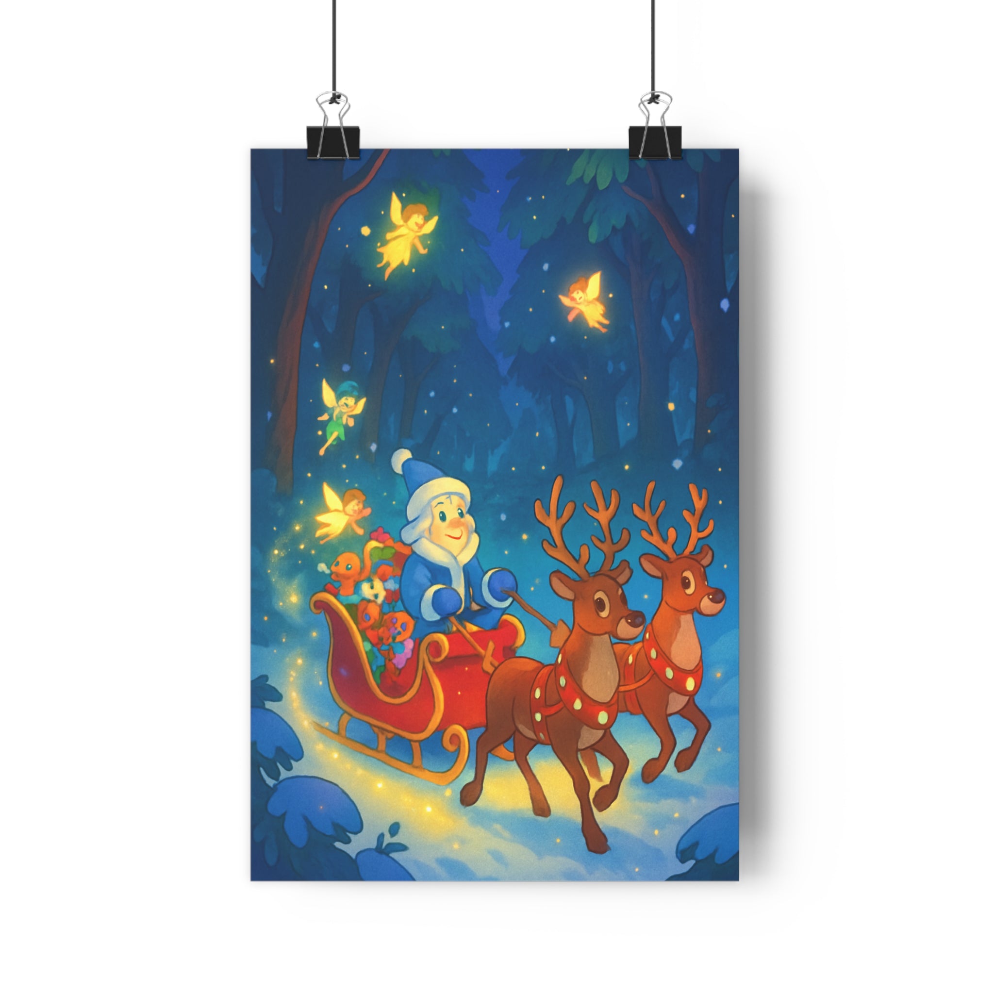 Poster décoratif noël magique bleu rouge féerique fantaisie salon chambre joyeux chaleureux 30x46 qualité