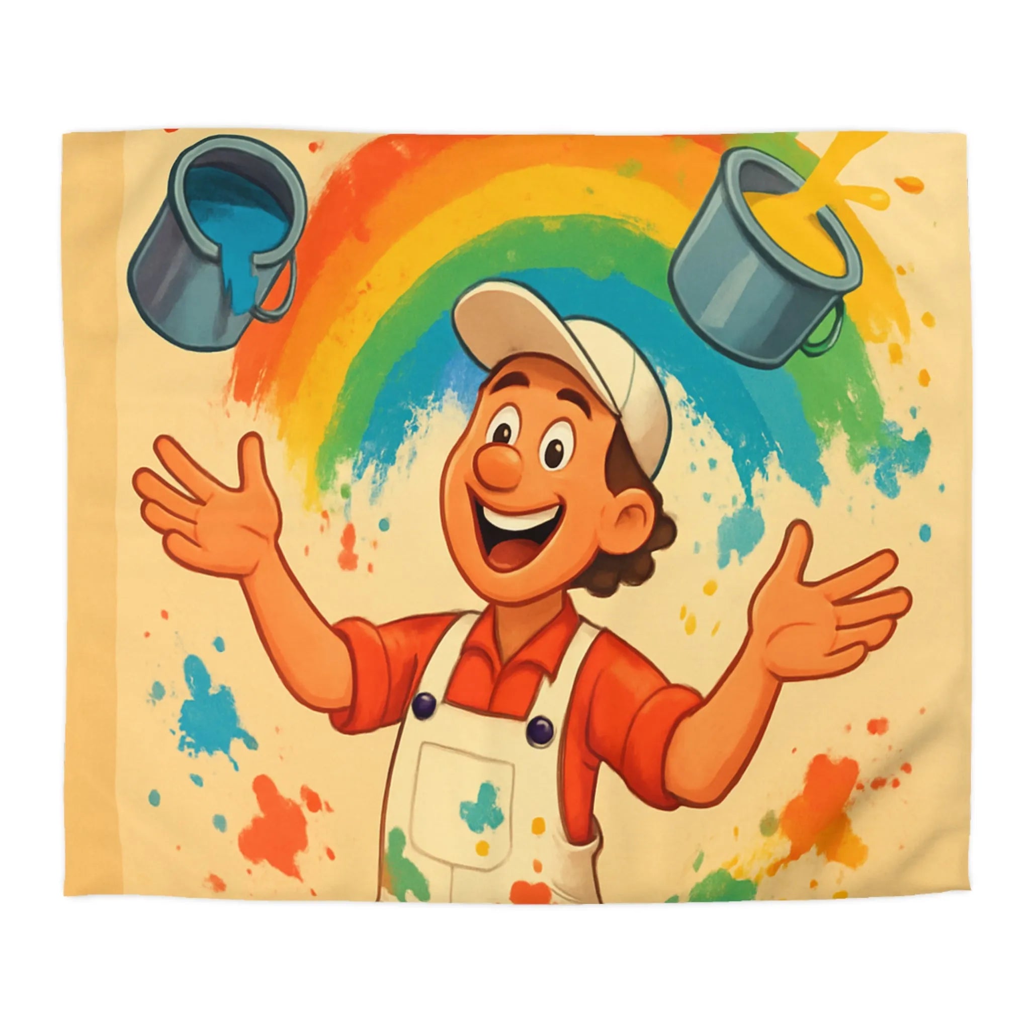 Housse de Couette Colorée avec Arc-en-ciel Artiste Jetant Peinture Joyeusement