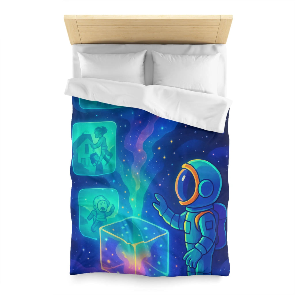 Housse de Couette Galaxie Enfant Rêveur avec Espace, Astronaute et Cube Mystique