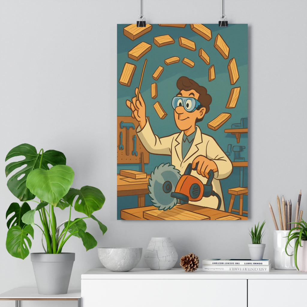 Poster décoratif industriel créatif bois bleu dessin animé dynamique atelier bureau moderne ambiance inventive