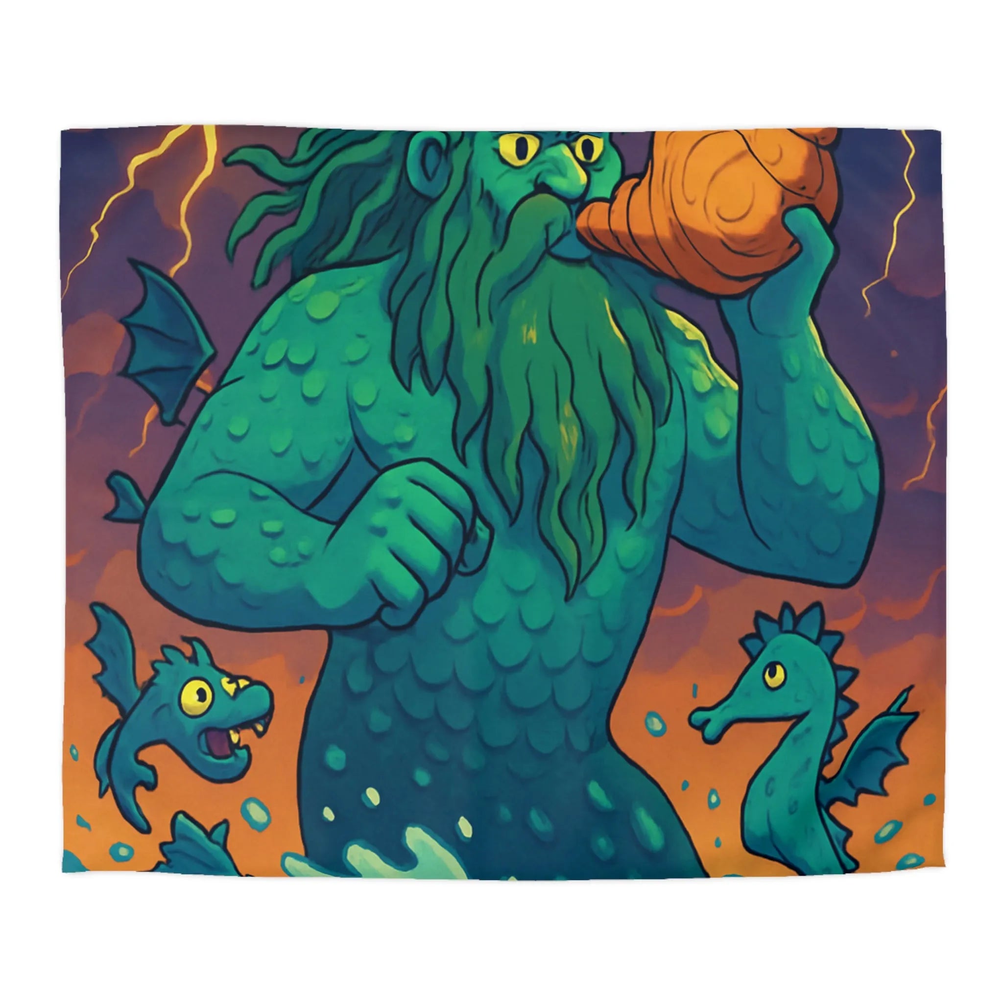 Housse de couette marine avec dessin de triton et créatures océaniques colorées enchanteurs