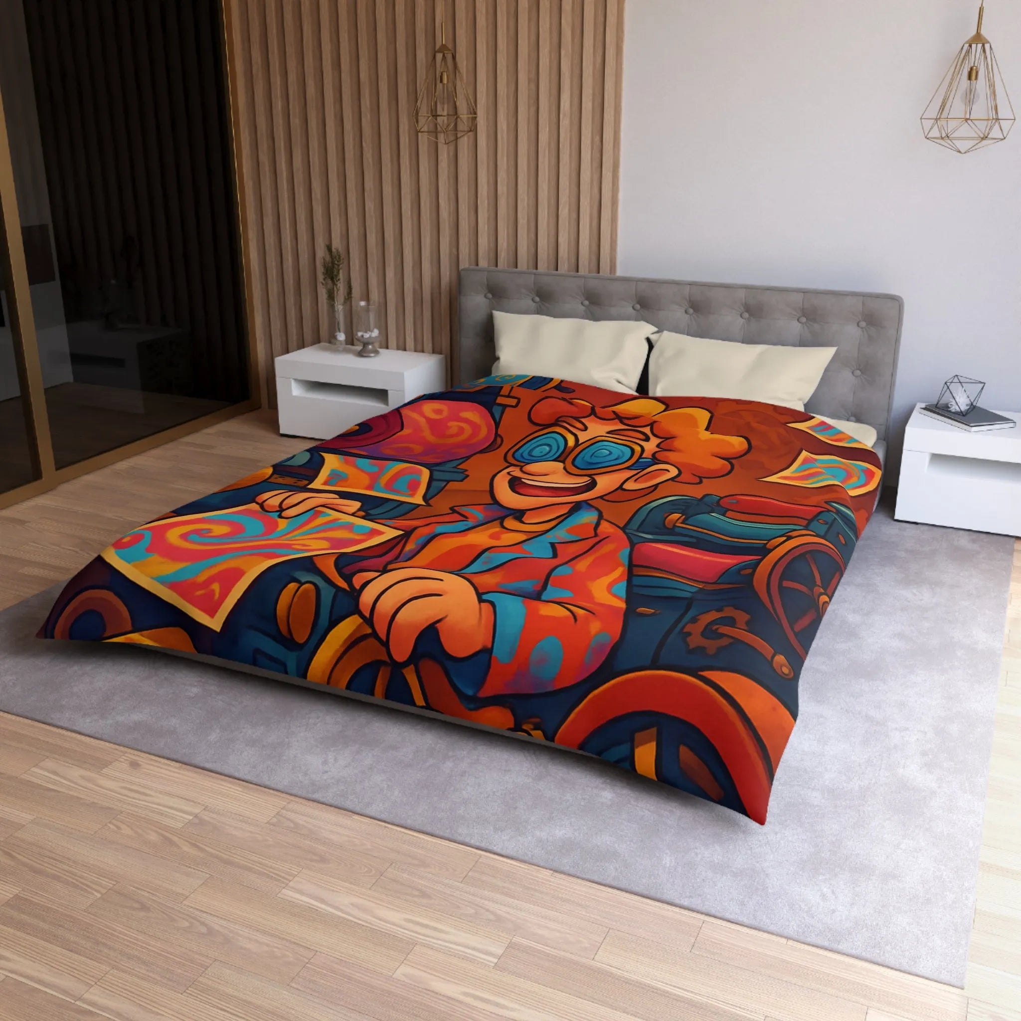 Housse de Couette Artistique avec Motifs Tourbillonnants et Couleurs Vives Pour Ambiance Ludique