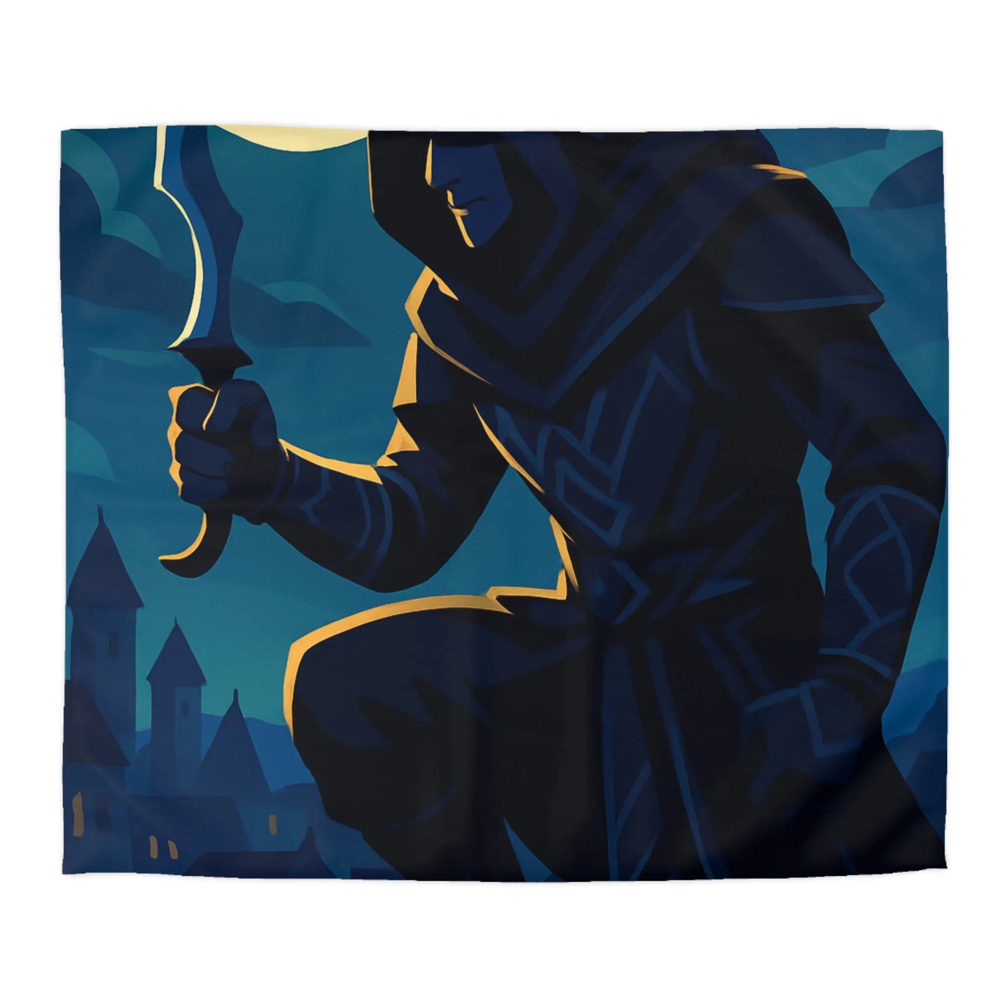 Housse de couette avec silhouette de voleur menaçant sous une pleine lune brillante