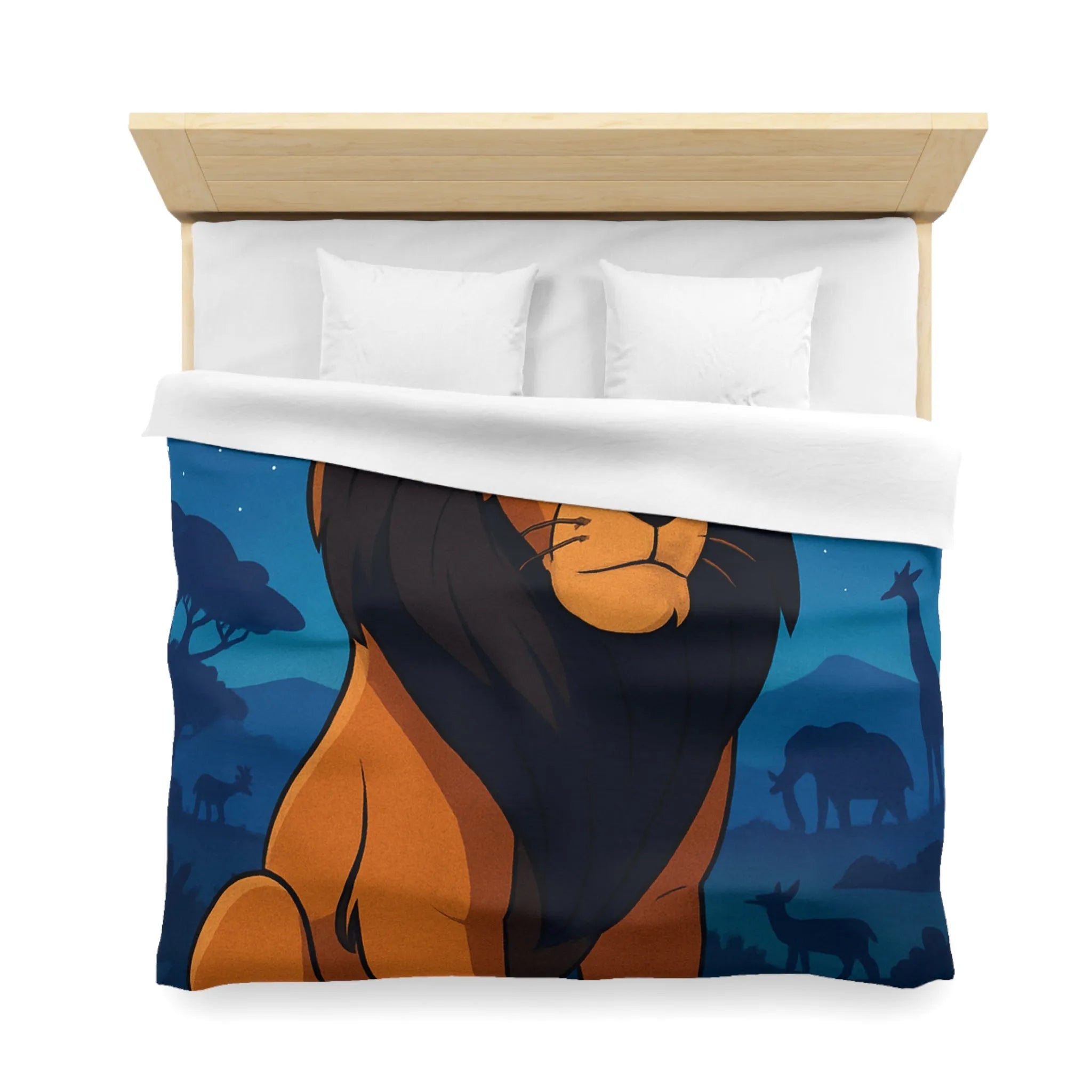 Housse de couette lion majestueux sous lune brillante pour chambre enfant rêveuse et aventurière