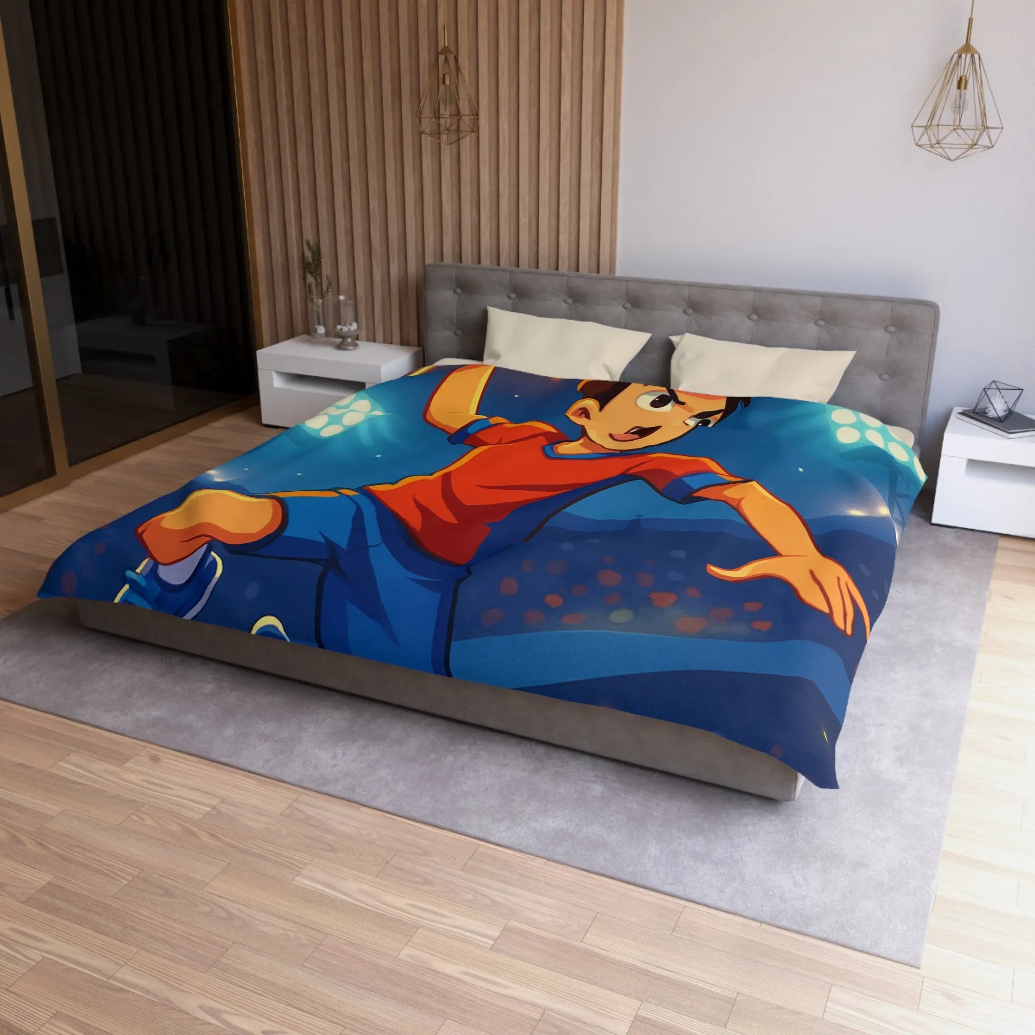 Housse de couette enfant illustrée de joueur de handball dynamique et énergétique