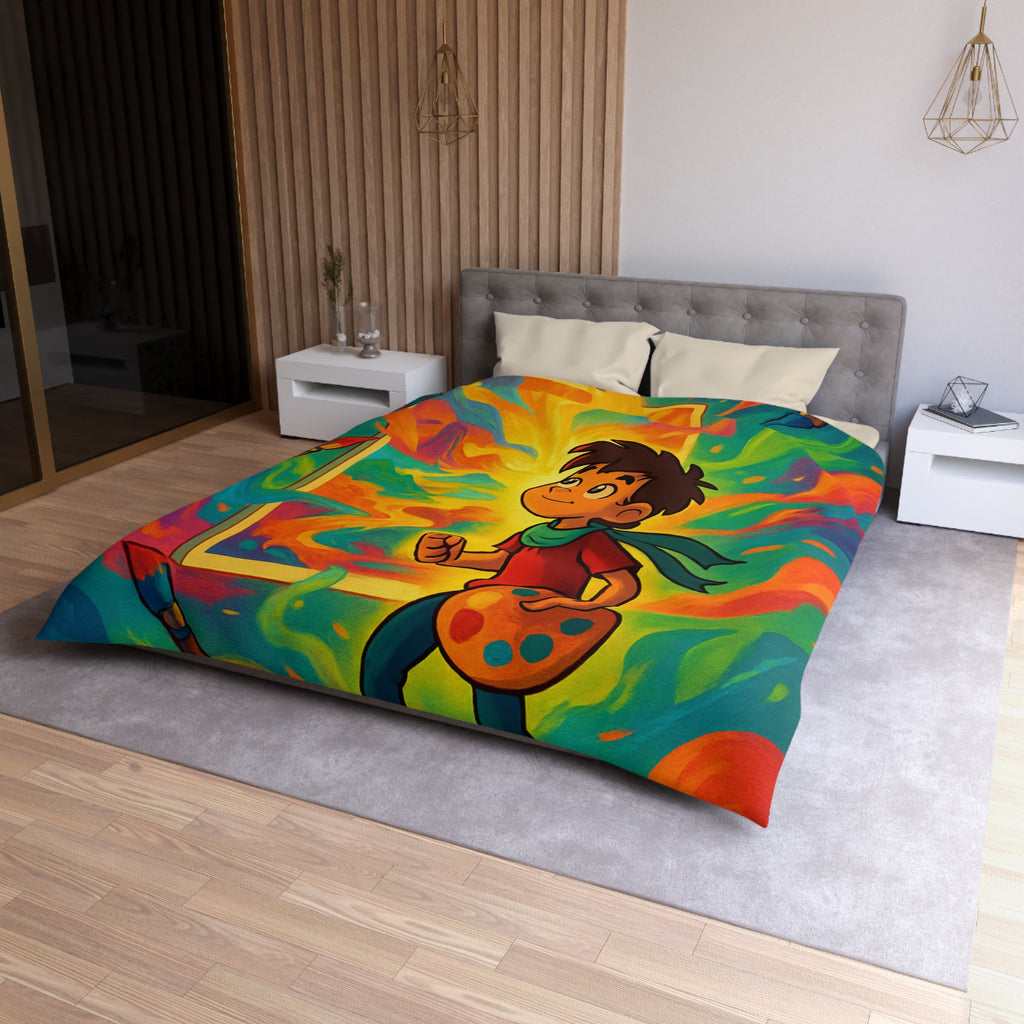 Housse de couette multicolore avec artiste créatif et peinture de pinceaux magiques