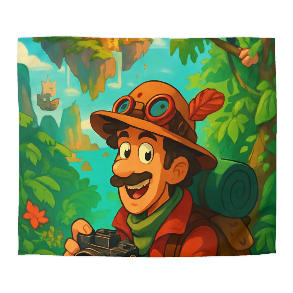 Housse de couette illustrée avec explora-monde et château volant dans jungle exotique