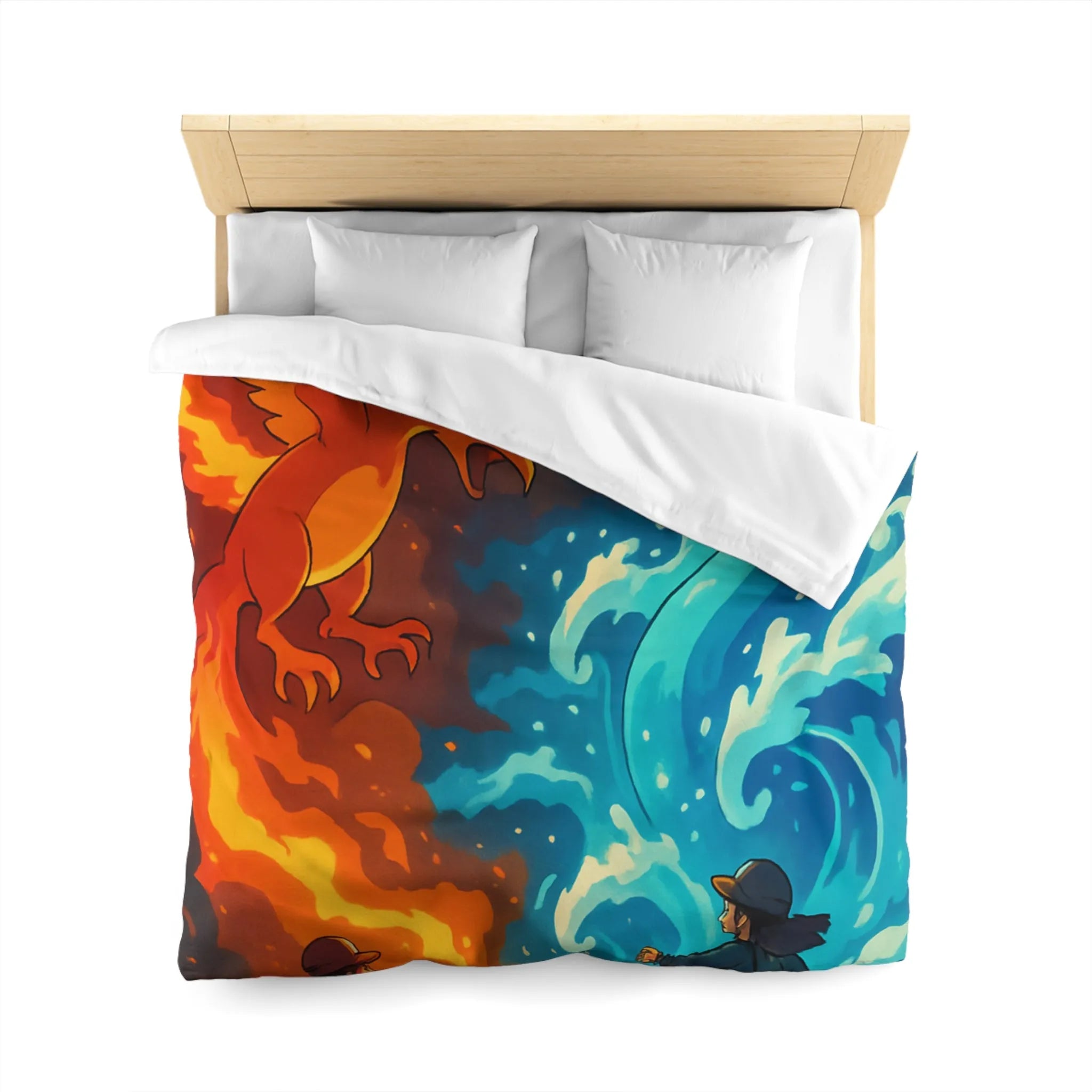 Housse de couette aventure épique avec créatures de feu et glace légendaires en duel