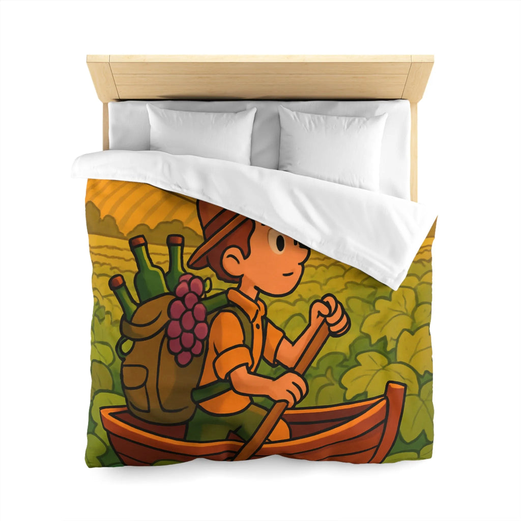 Housse de couette colorée avec paysage de vignoble et enfant en bateau
