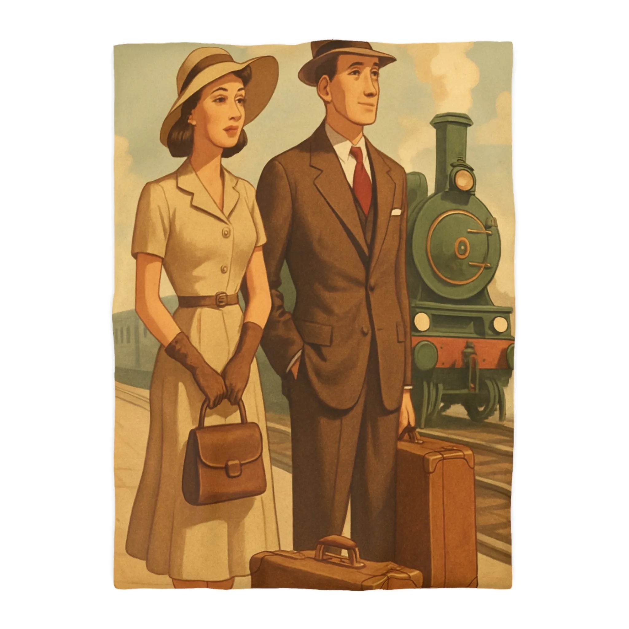 Élégante housse de couette vintage voyageur train rétro nostalgique style années cinquante unique