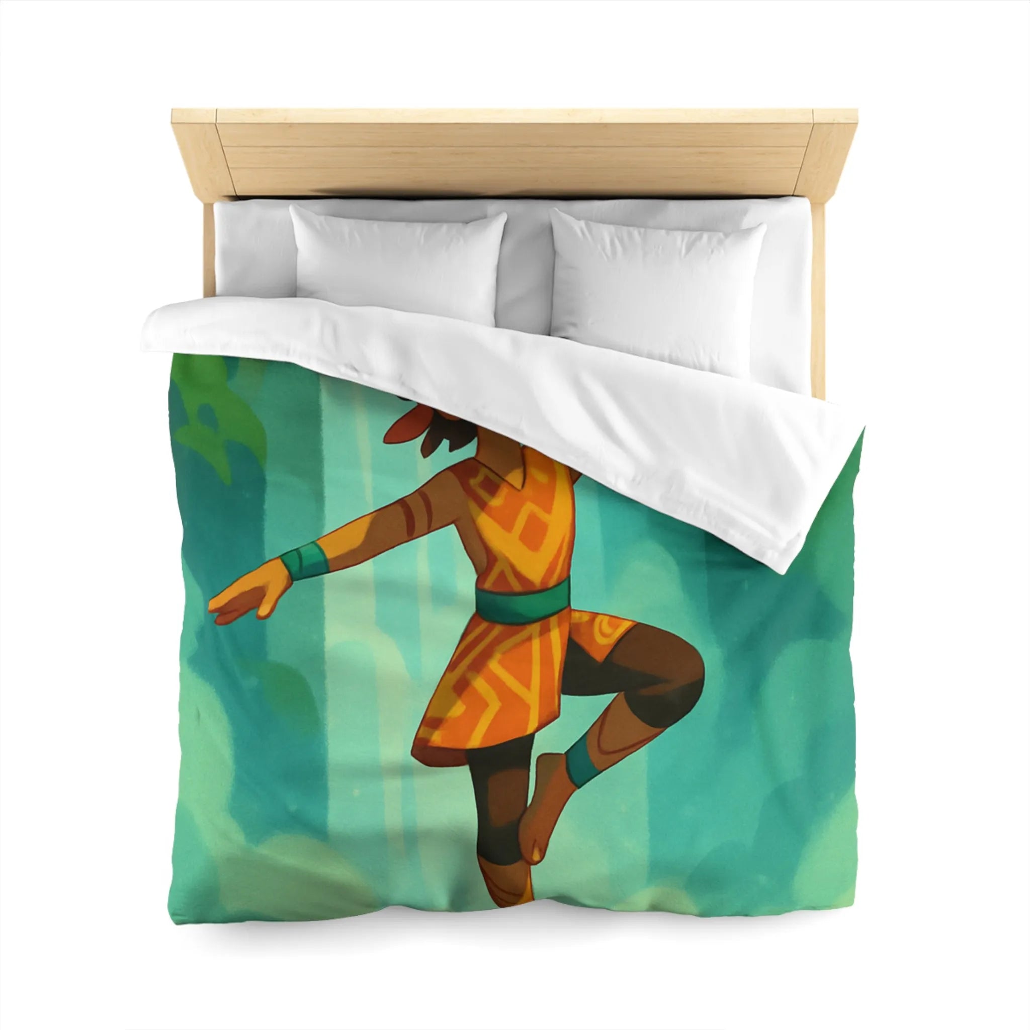 Housse de couette avec illustration de personnage tribal et cristal bleu brillant