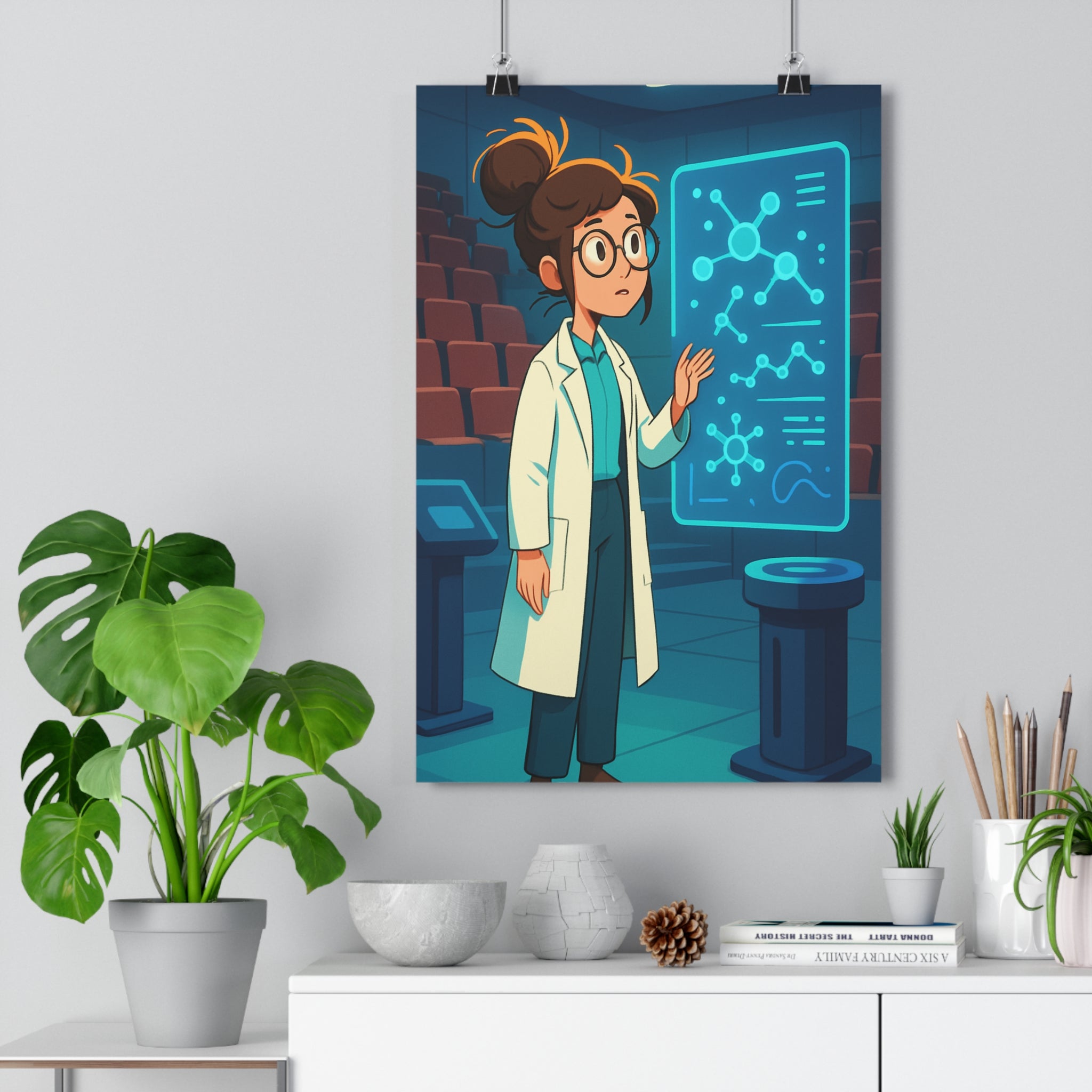 Poster décoratif scientifique moderne bleu holographique bureau futuriste innovation jeune captivant contemporain élégant qualité
