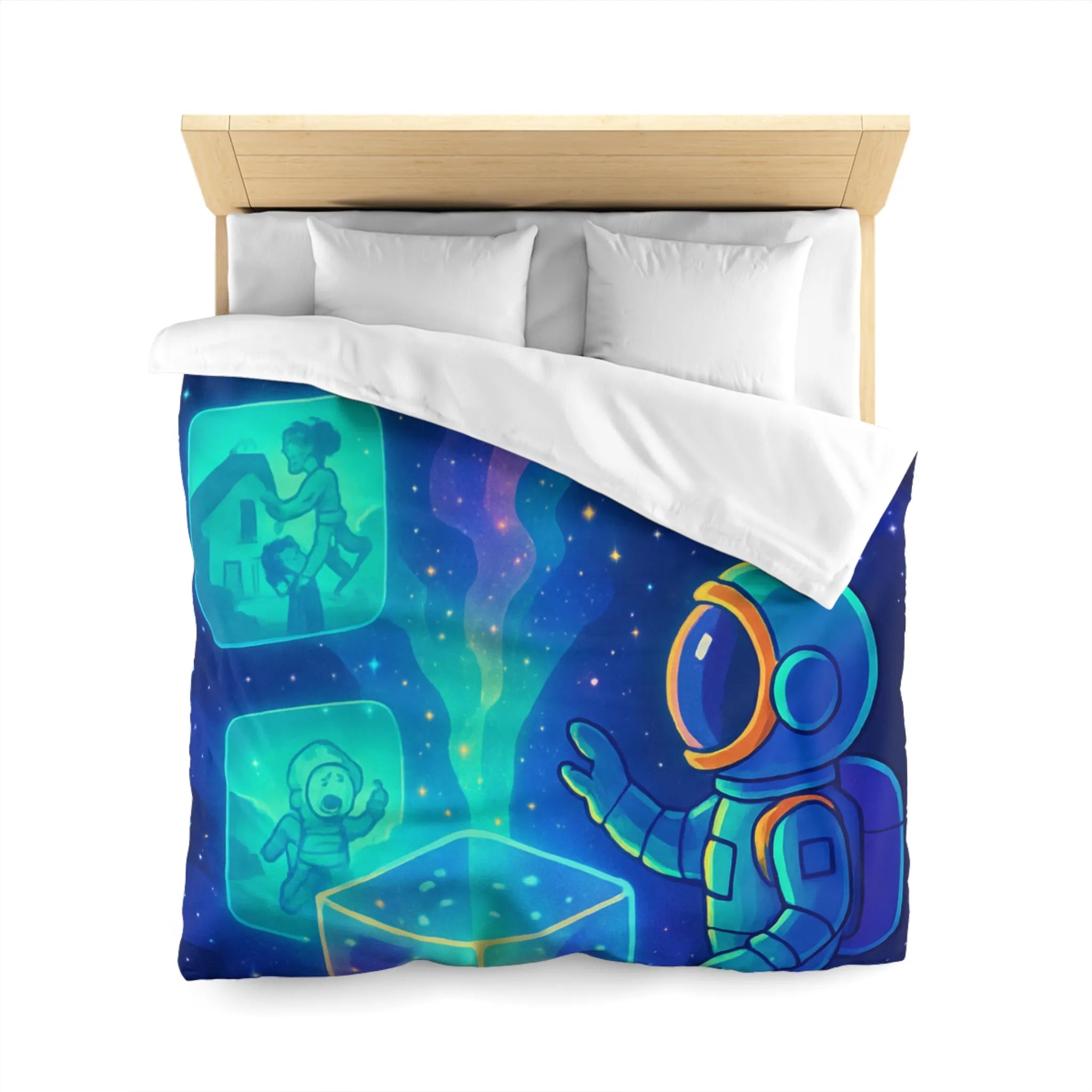 Housse de Couette Galaxie Enfant Rêveur avec Espace, Astronaute et Cube Mystique