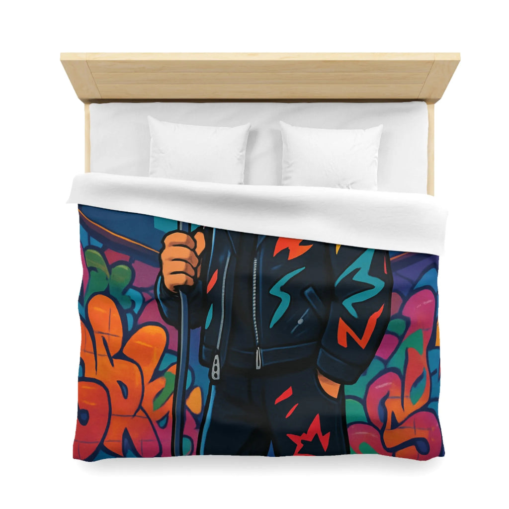Housse de couette colorée graffiti style urbain avec chanteur devant micro rétro