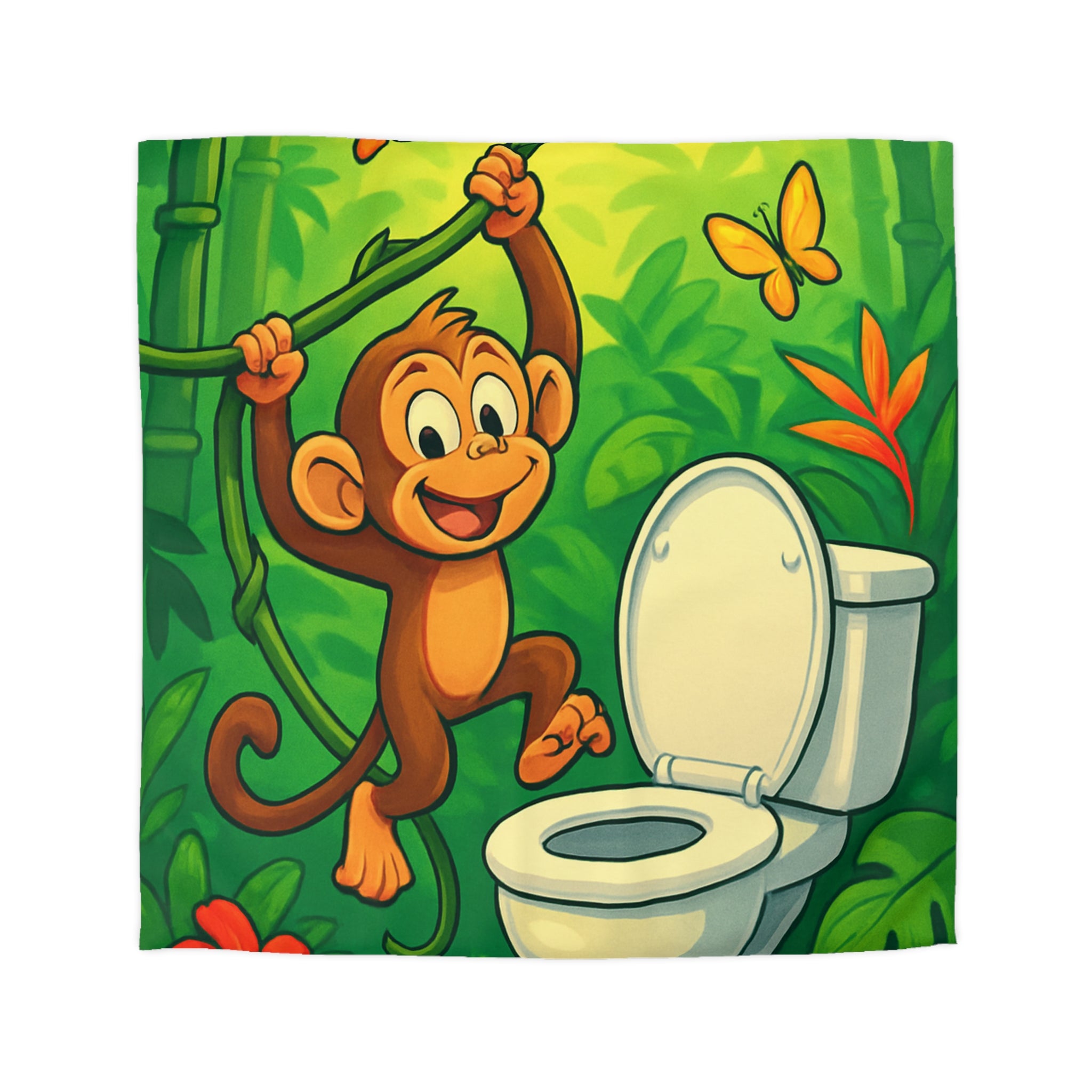 Housse de couette pour enfants avec singe joyeux et jungle colorée luxuriante