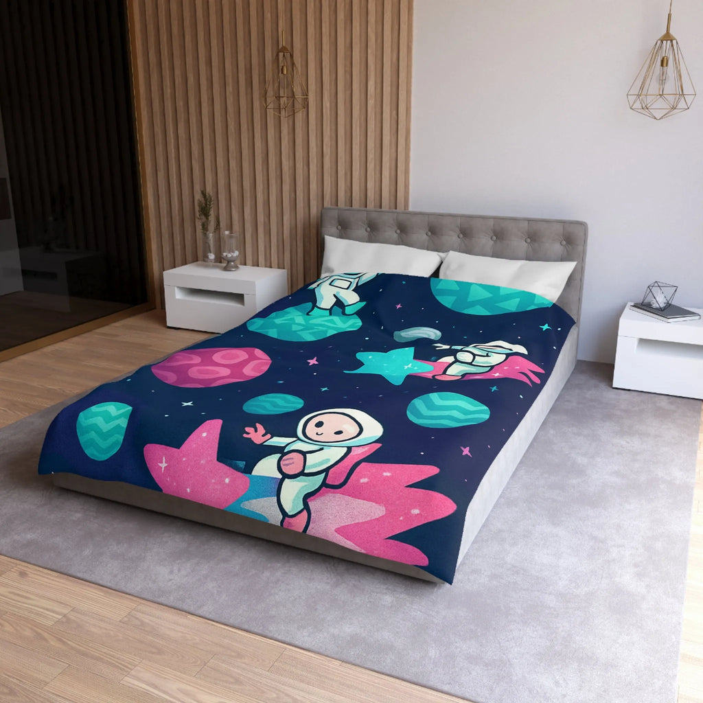 Explorez l'univers magique avec des astronautes joyeux sur fond stellaire pour enfants