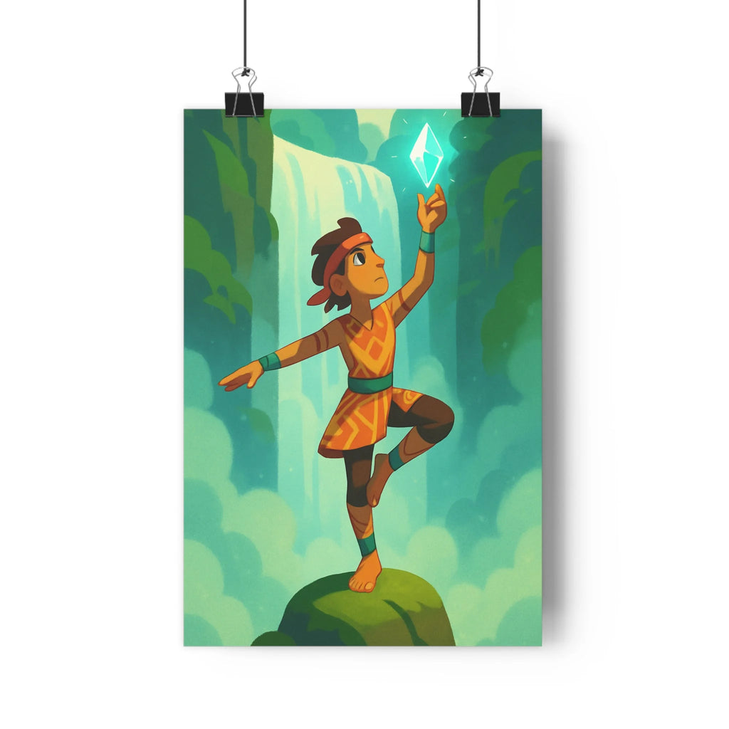 Poster décoratif yoga cartoon vert bleu mystique sérénité salon chambre bureau artistique tendance qualité