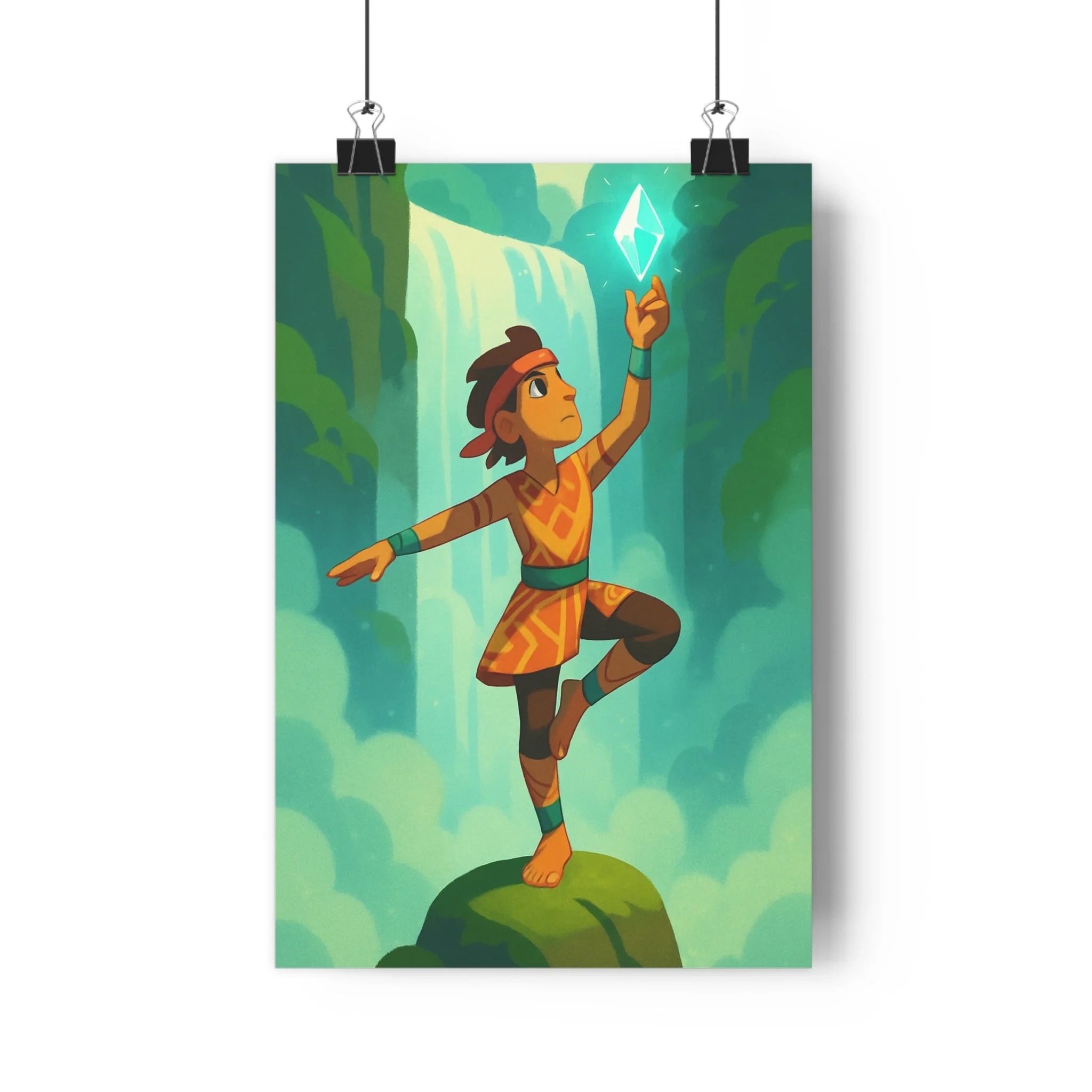 Poster décoratif yoga cartoon vert bleu mystique sérénité salon chambre bureau artistique tendance qualité
