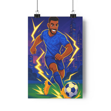 Poster décoratif moderne anime bleu jaune énergique chambre enfant sport dynamique 30x46 cm football